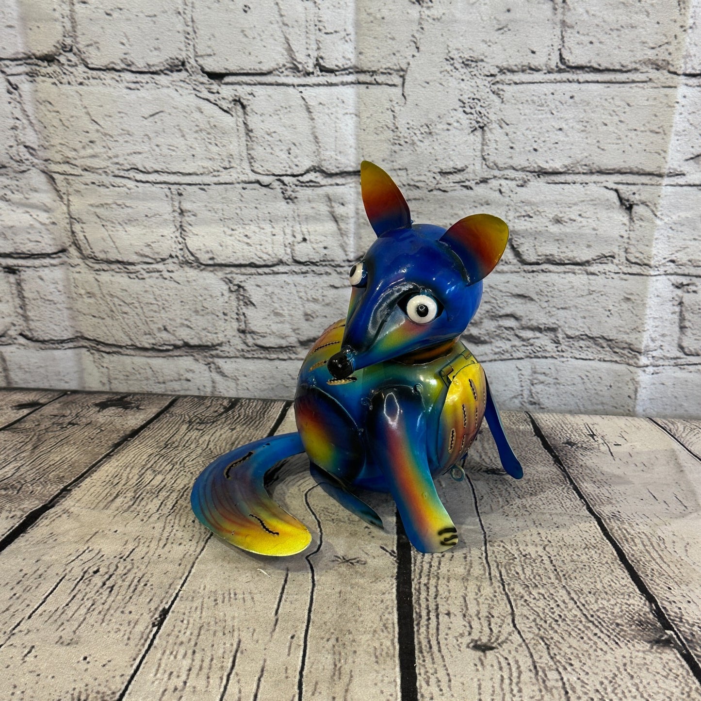 18cm x 14cm Blue Colour Fox Cartoon Ornament Painted Statue Candle Holder