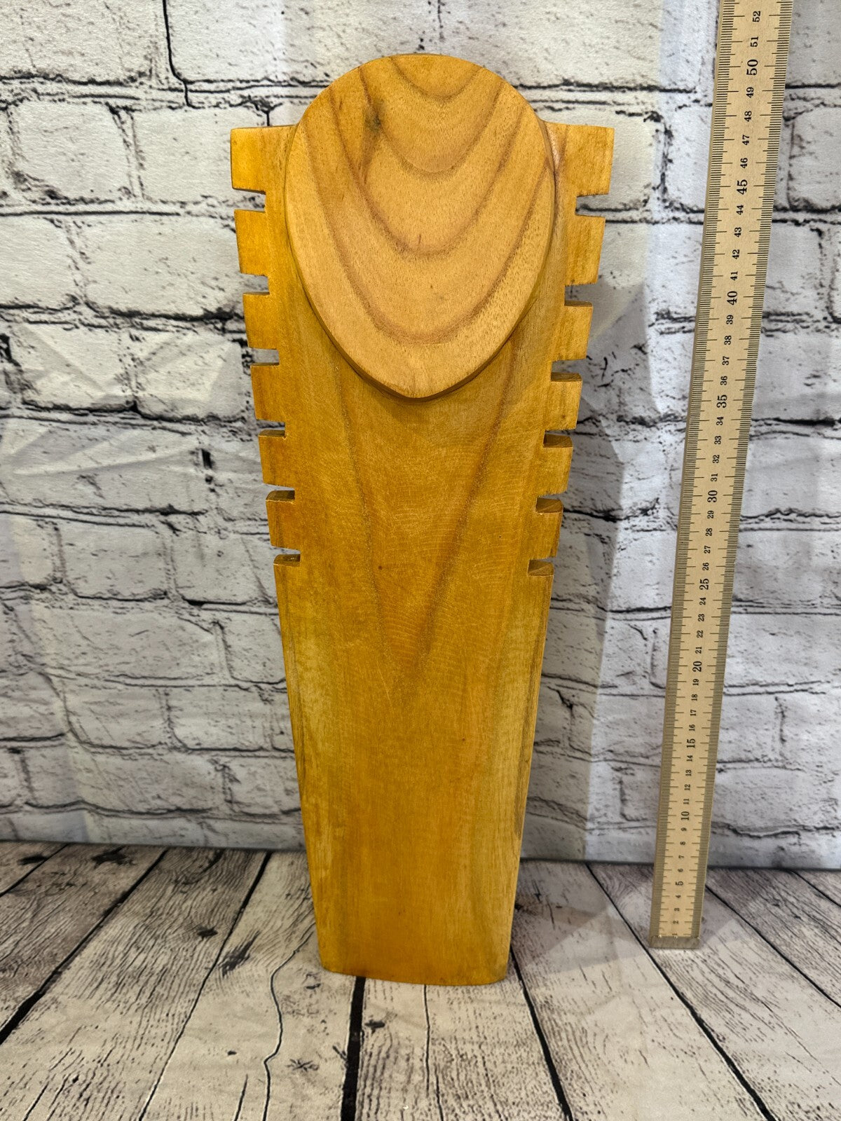 50cm Hand Carved Wooden Necklace On Base Chain Jewellery Display Stand Bust