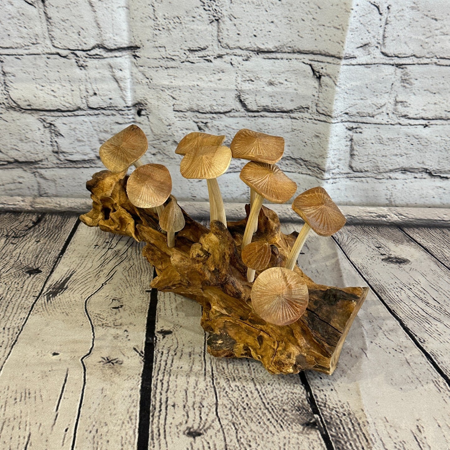 25cm Long Mushrooms Cluster Parasite Ornament Natural Carving Fairtrade Wooden
