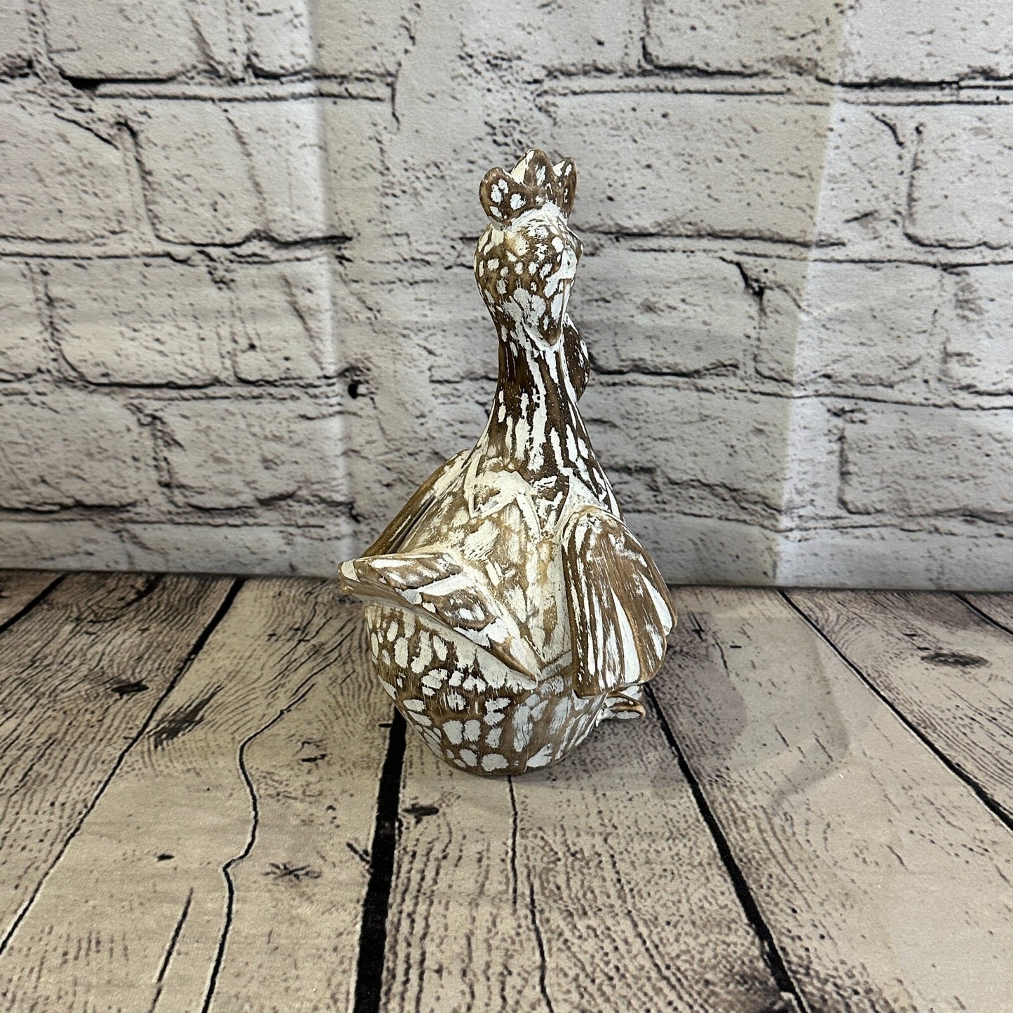 20cm x 10cm Brown Shabby Wooden Rooster Cockerel Retro Collectable Hand Carved