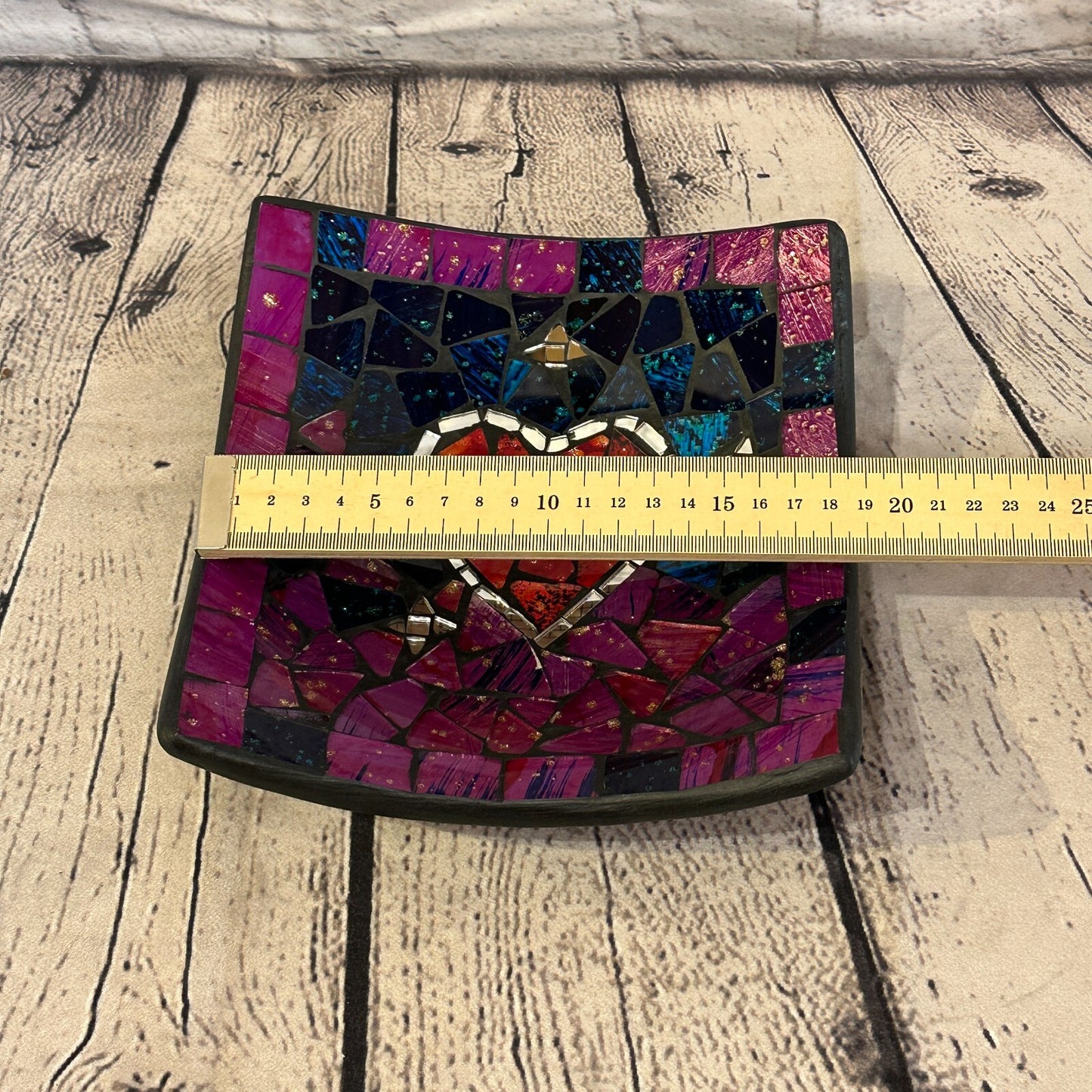 20cm Purple Red Heart Square Mosaic Handmade Ceramic Glass Tile Bowl Fruit