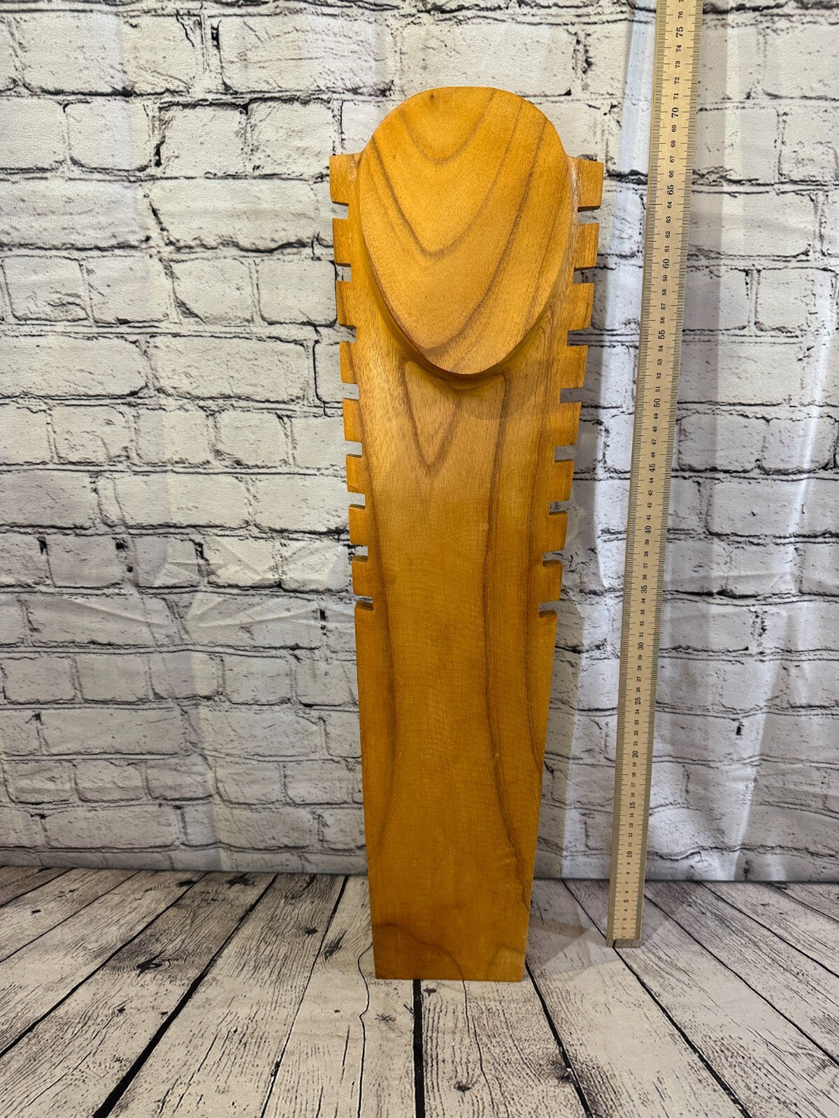 70cm Hand Carved Wooden Necklace On Base Chain Jewellery Display Stand Bust