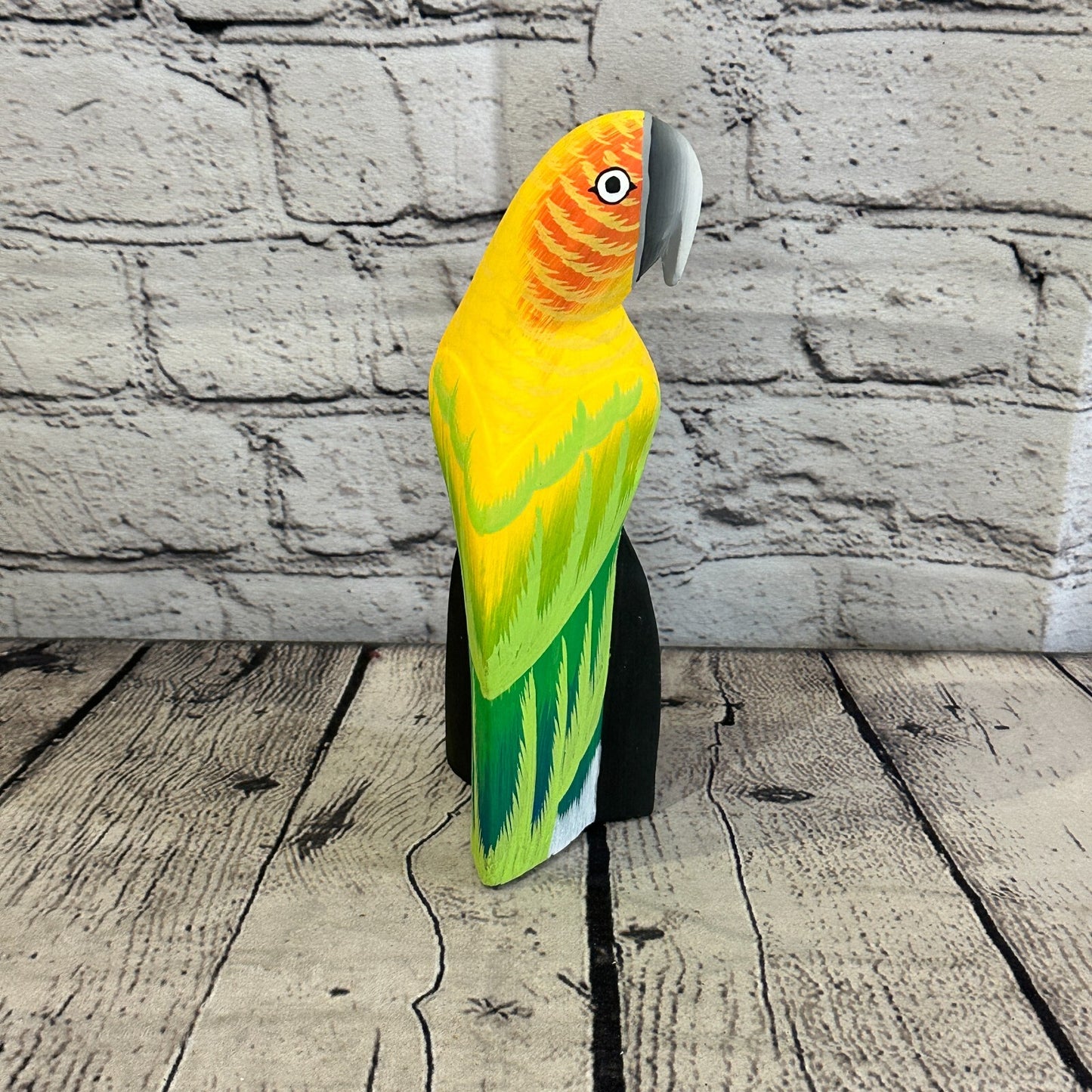 20cm Yellow Parrot Bird Ornament Statue Fair Trade Hand Made Carved Wood