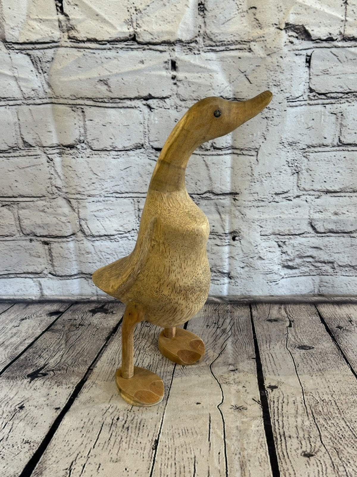 Looking Left 30cm Tall Wooden Hairy Duckling Baby Duck Bamboo Root Fairtrade