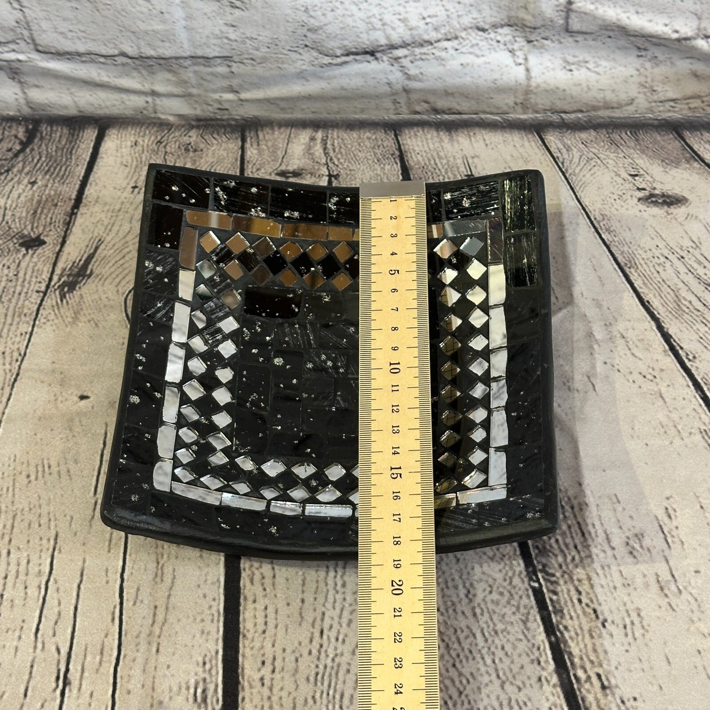 20cm Black Square Mosaic Handmade Ceramic Glass Tile Bowl Fruit
