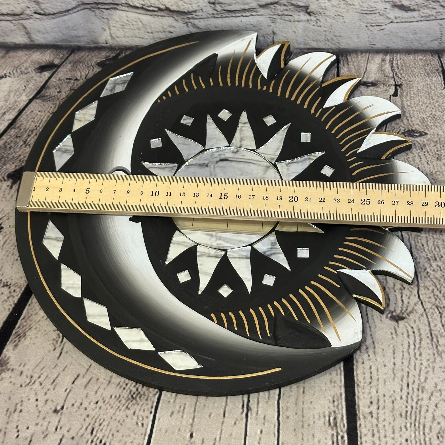 Black Half Moon Mosaic Tile Wall Mirror 30cm x 30cm 12 Inches Handmade Fairtrade