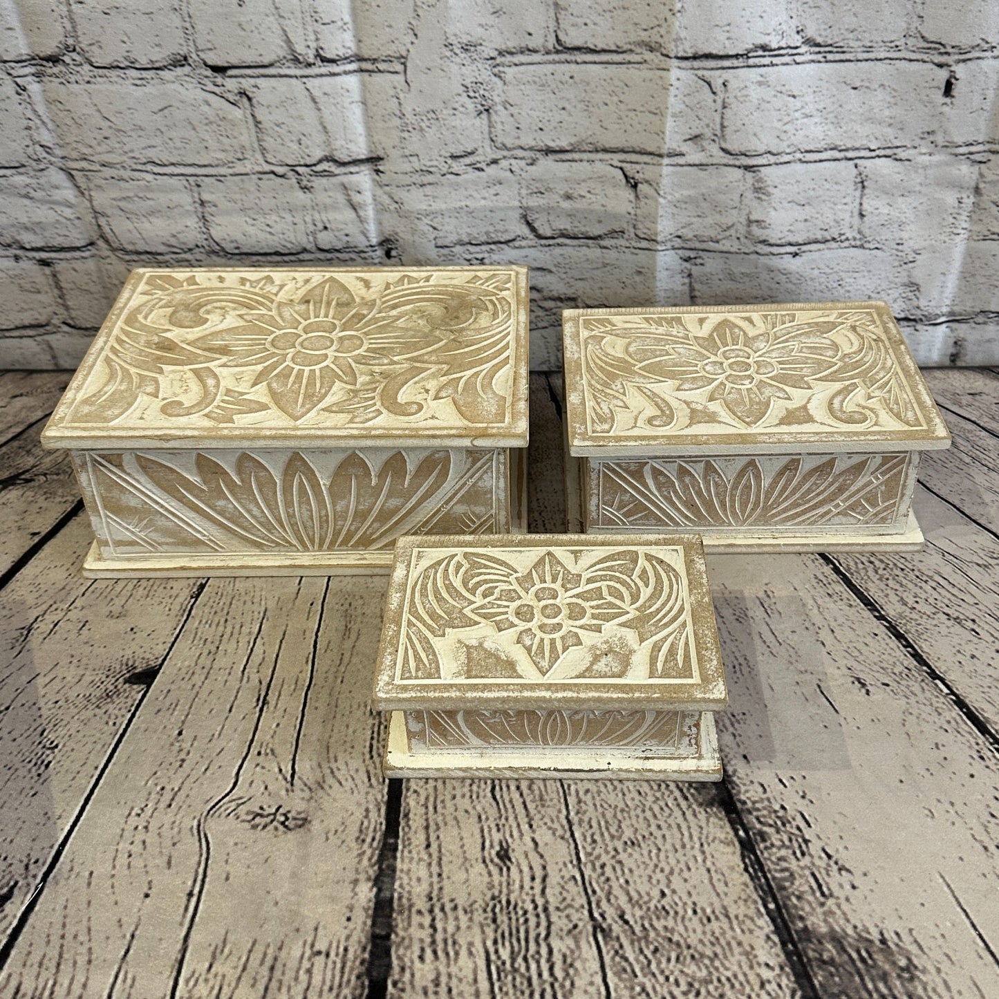 White Flower MDF Box Lotus 18cm x 12cm x 7cm Wooden Box Trinket Handmade