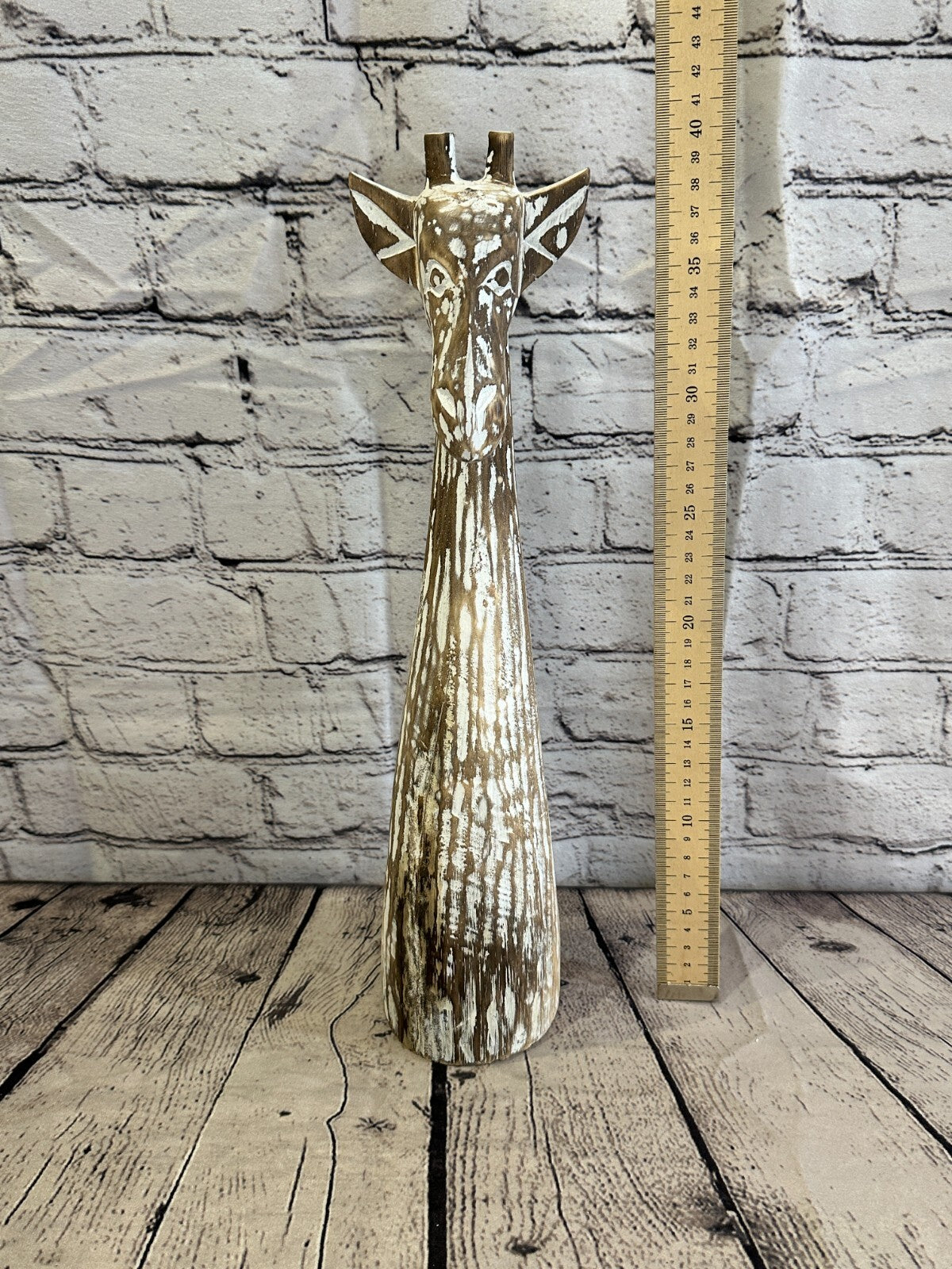 Brown Wooden Giraffe Head With Shabby Pattern 40cm x 10cm Handmade and Fairtrade