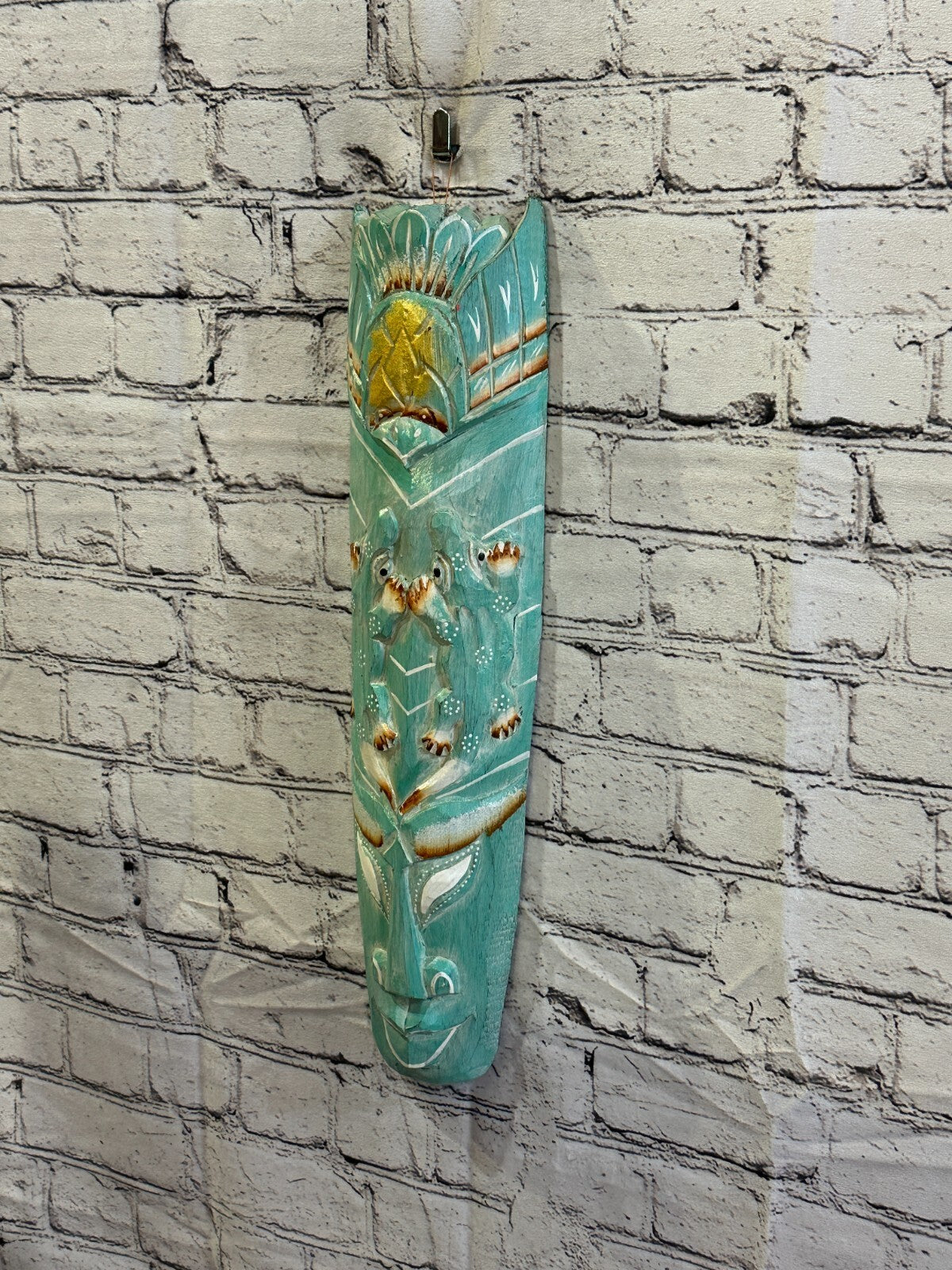 50cm Green Gecko Hand Carved Fair Trade Wooden Animal Wall Art Hang Mask
