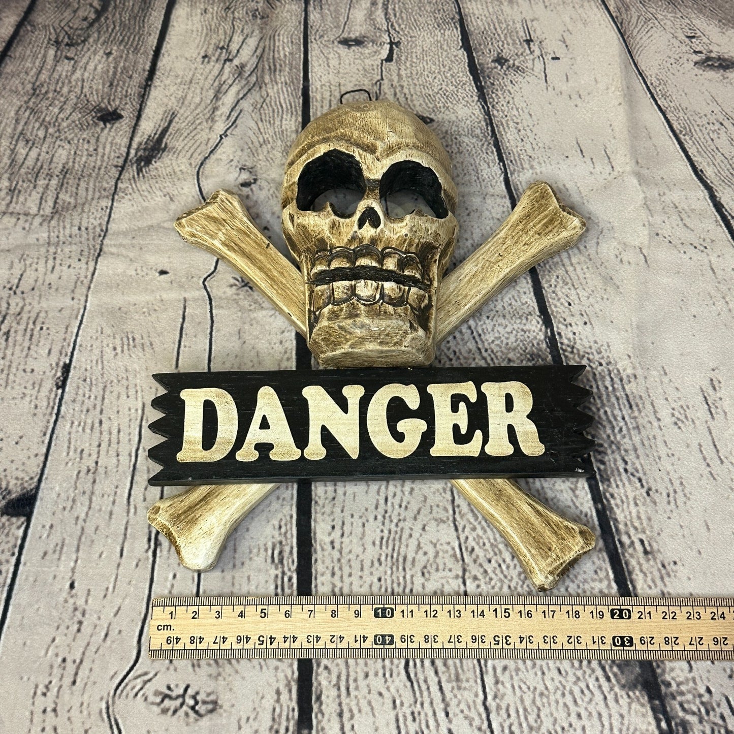 Skull & Crossbones Danger Pirate Sign Door Plaque 20cm x 20cm Handmade Wood