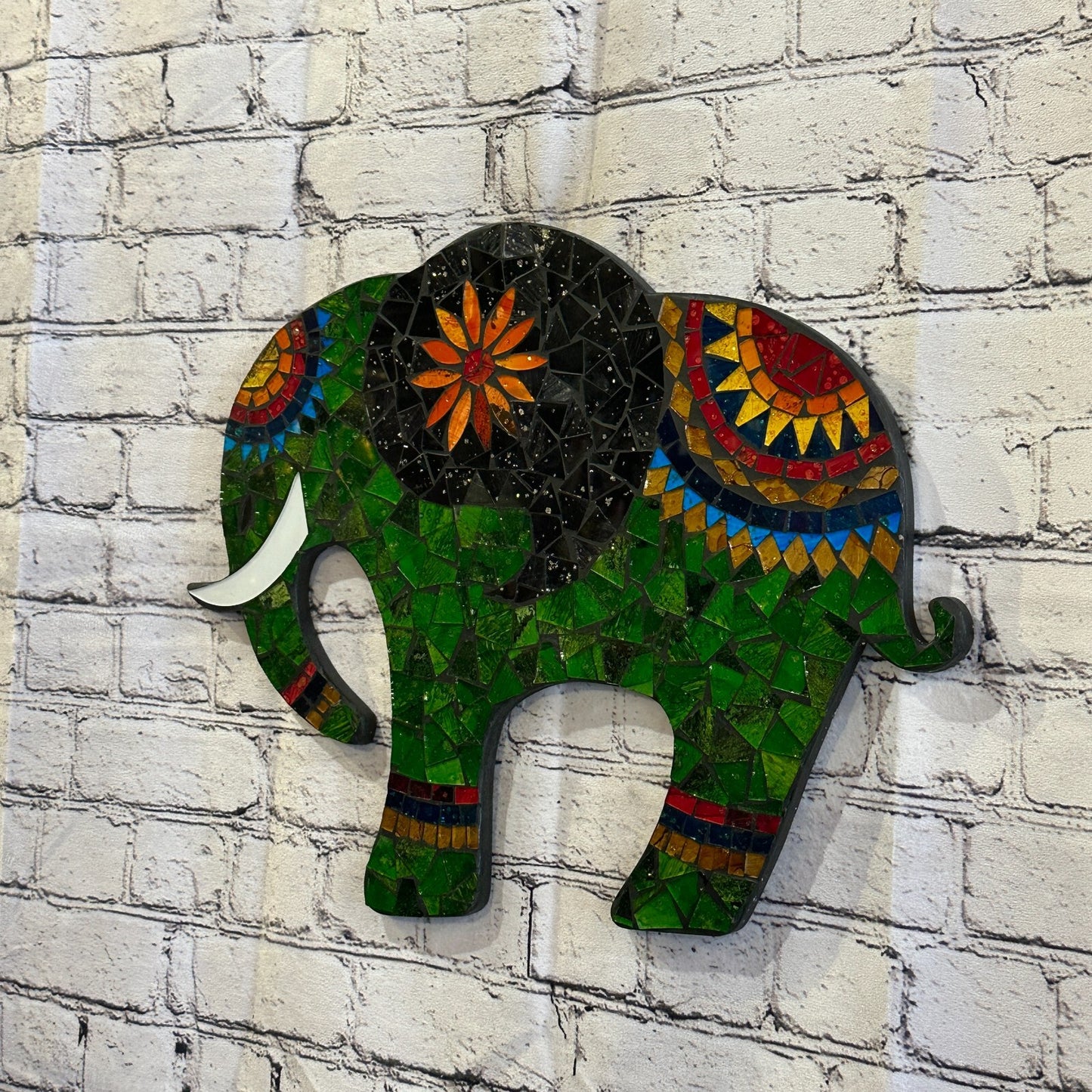 Green Elephant Mosaic Tile Wall Mirror 45cm x 35cm 18 Inches Handmade