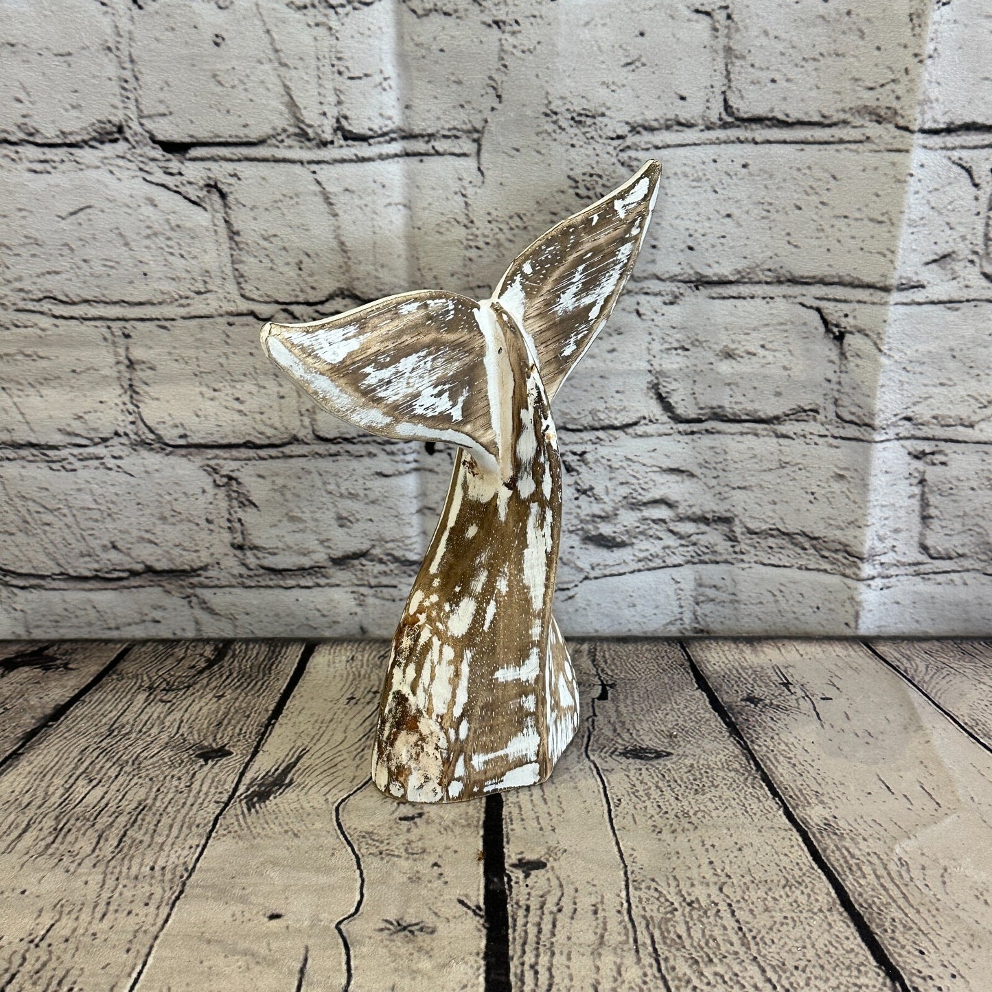 20cm x 18cm Whale Tail Brown Fish Wood Coastal Ocean Bathroom Decoration