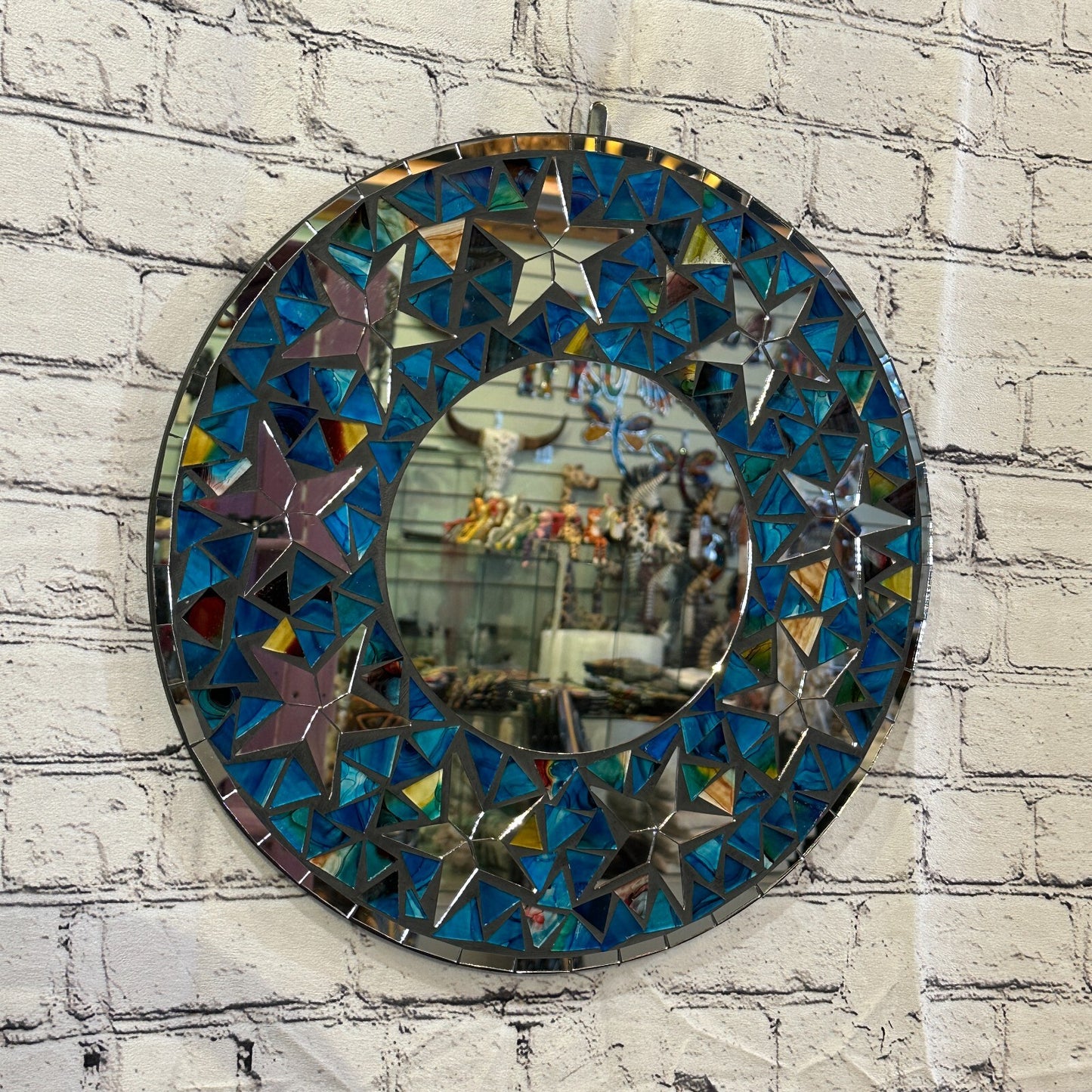 Blue Stars Mosaic Tile Wall Mirror 40cm x 40cm 16 Inches Handmade New
