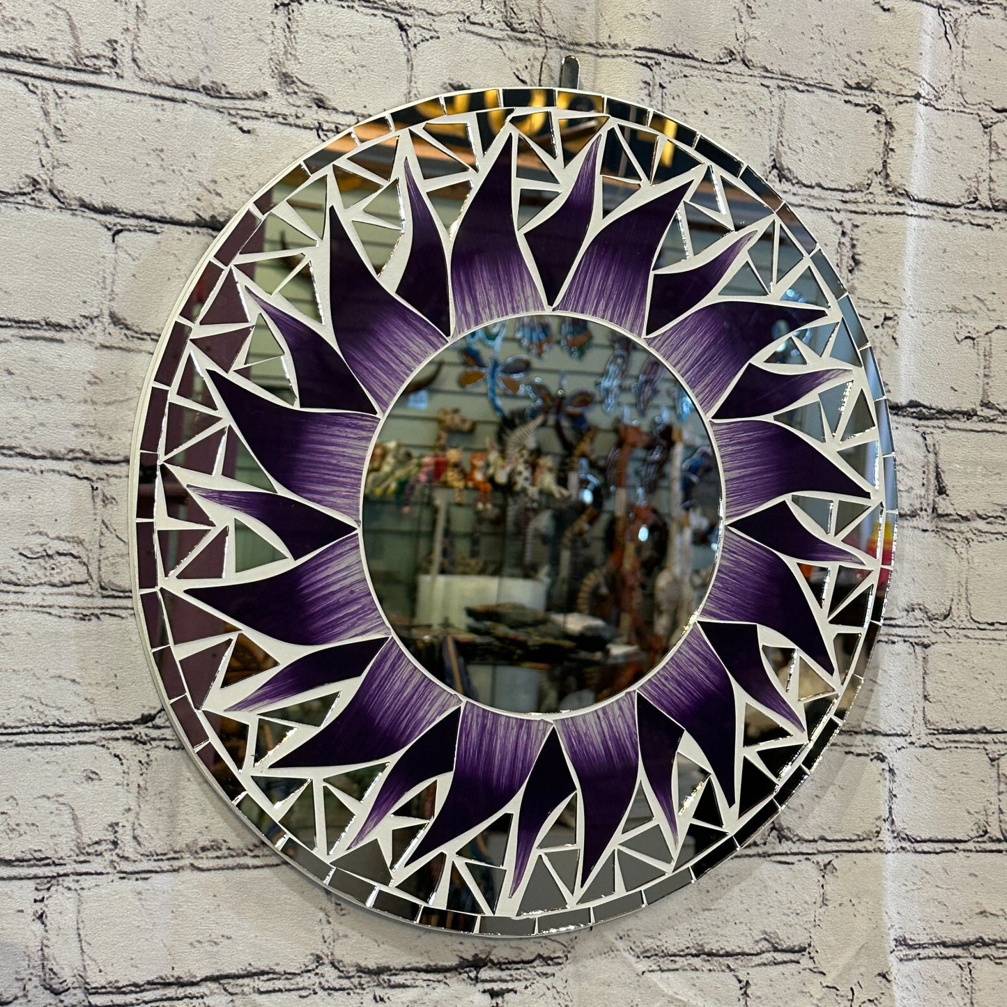 Purple Flame Sun Mosaic Tile Wall Mirror 40cm x 40cm 16 Inches Handmade New