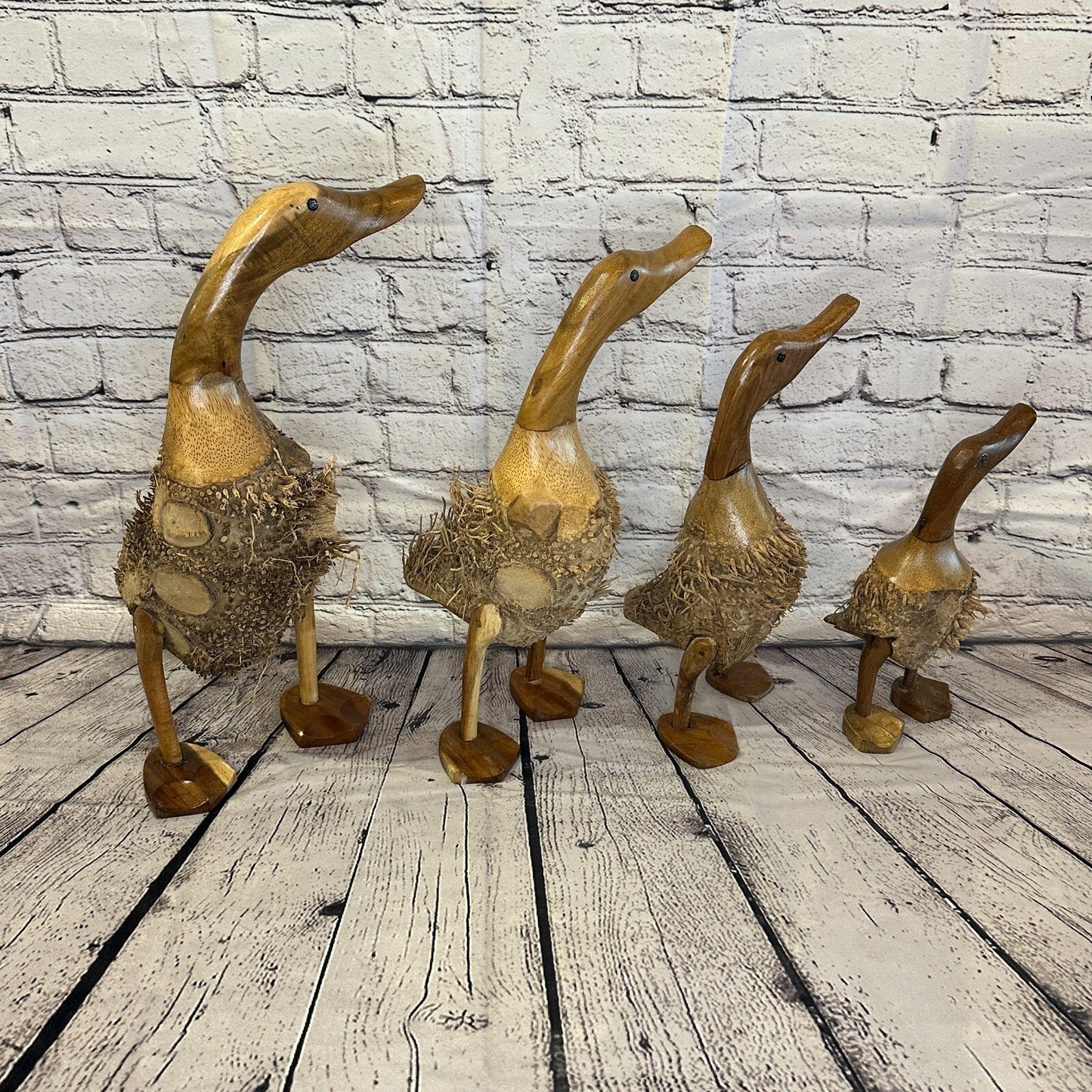 Looking Left 45cm Tall Wooden Hairy Duckling Baby Duck Bamboo Root Fairtrade