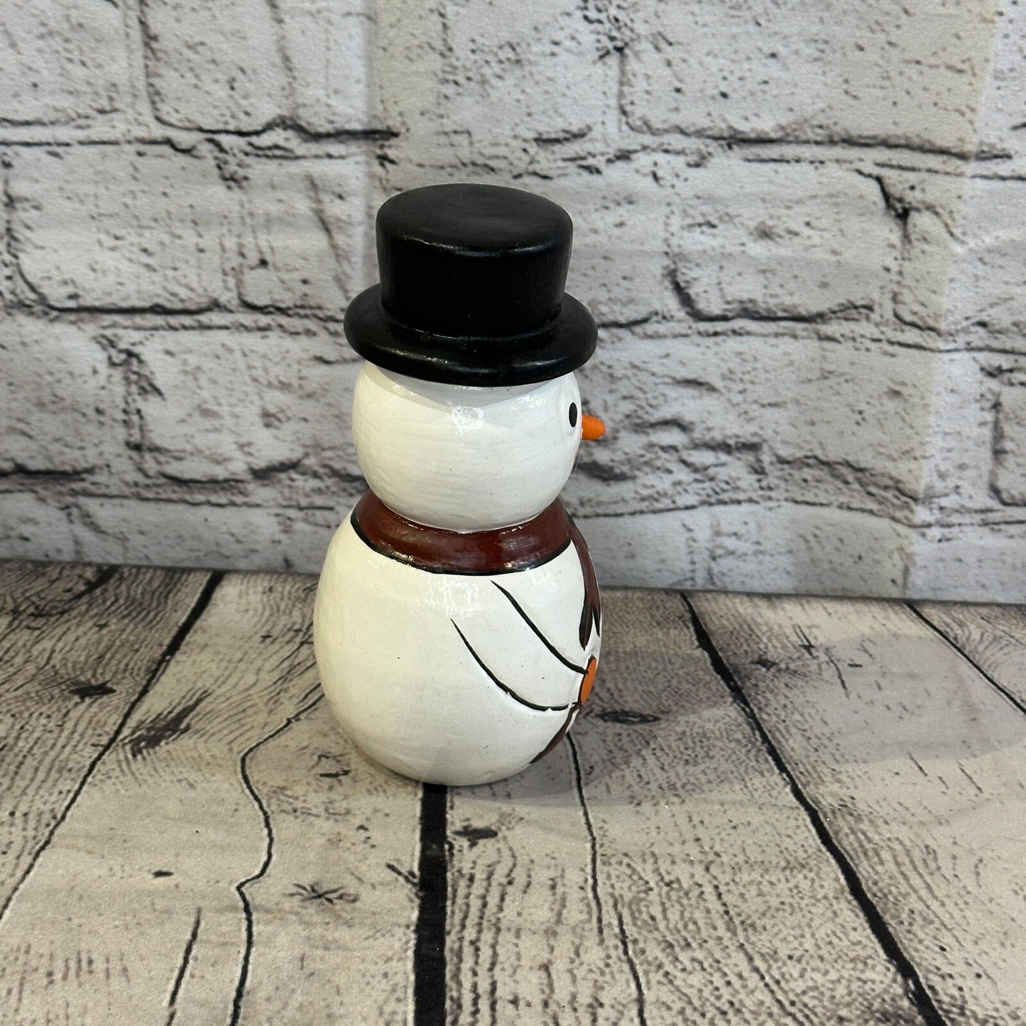 15cm x 8cm Black Top Hat Snowman Handcrafted Wood Xmas Christmas Ornament