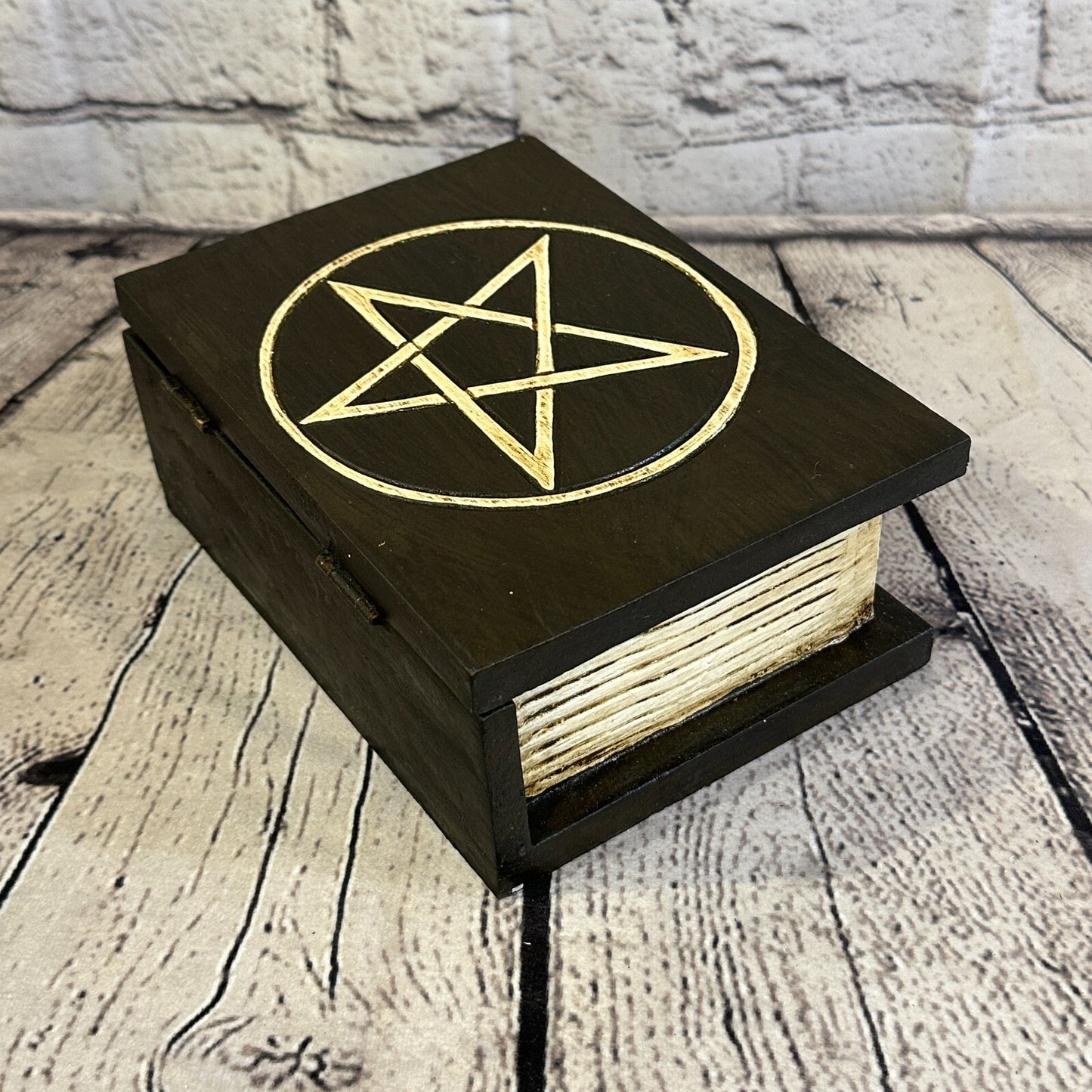 18cm x 12cm Book Wooden Gothic Pentagram Symbol Coffin Jewellery Trinket Box