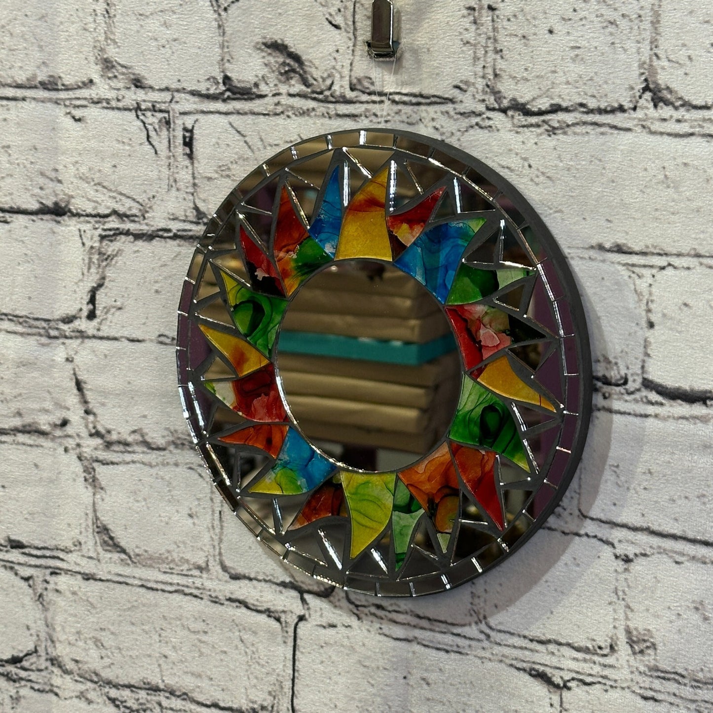 Rainbow Black Sun Mosaic Tile Wall Mirror 20cm x 20cm 8 Inches Handmade New