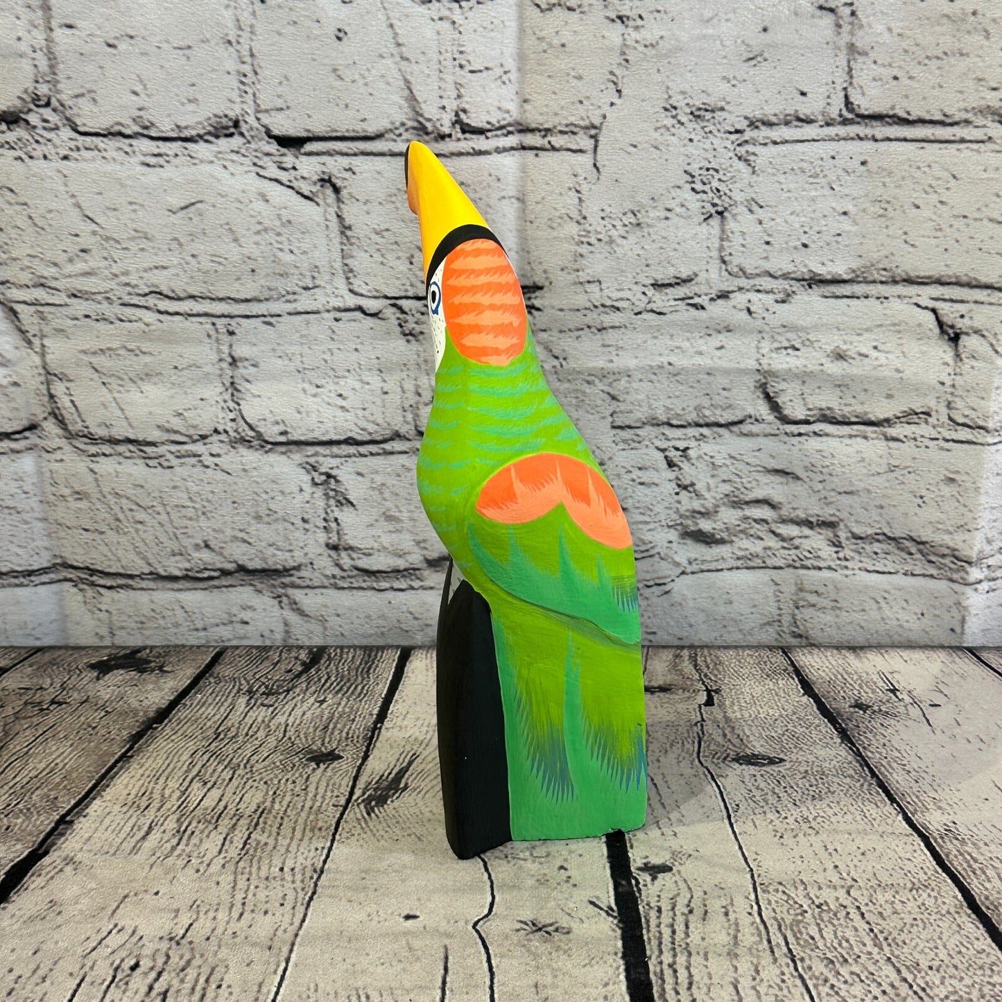 20cm Green Toucan Bird Ornament Statue Fair Trade Hand Made Carved Wood