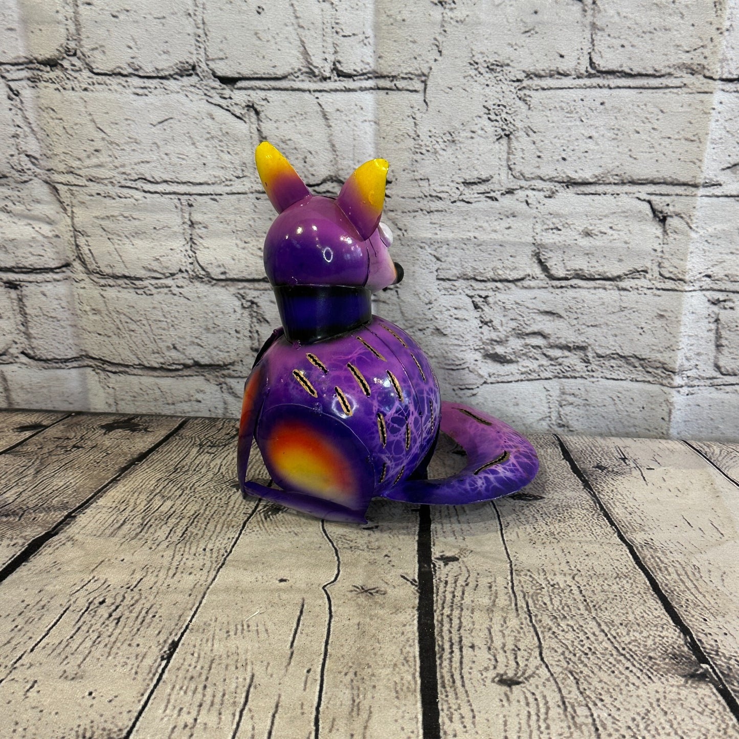 18cm x 14cm Purple Colour Fox Cartoon Ornament Painted Statue Candle Holder