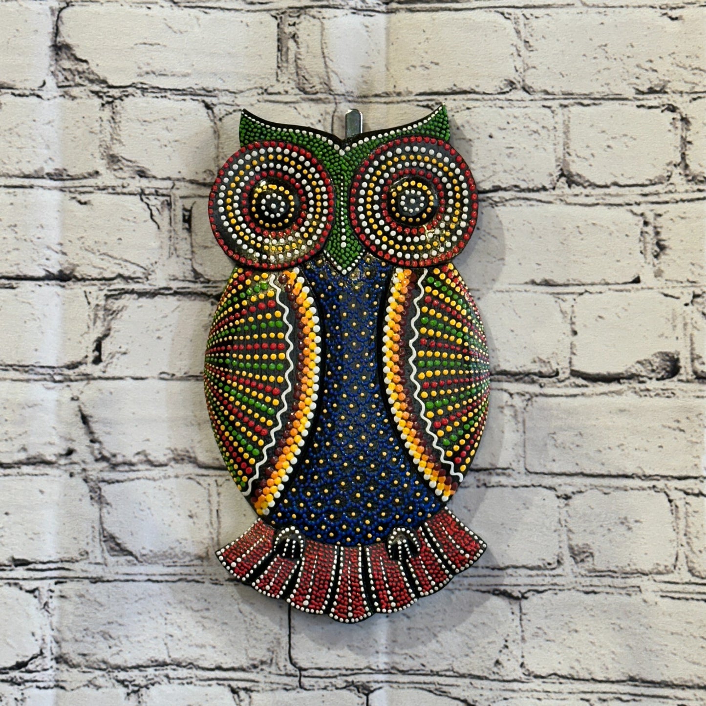 30cm Owl Carved Wooden Dot Painted Ethnic Tribal Tiki Wall Art Handmade No 2