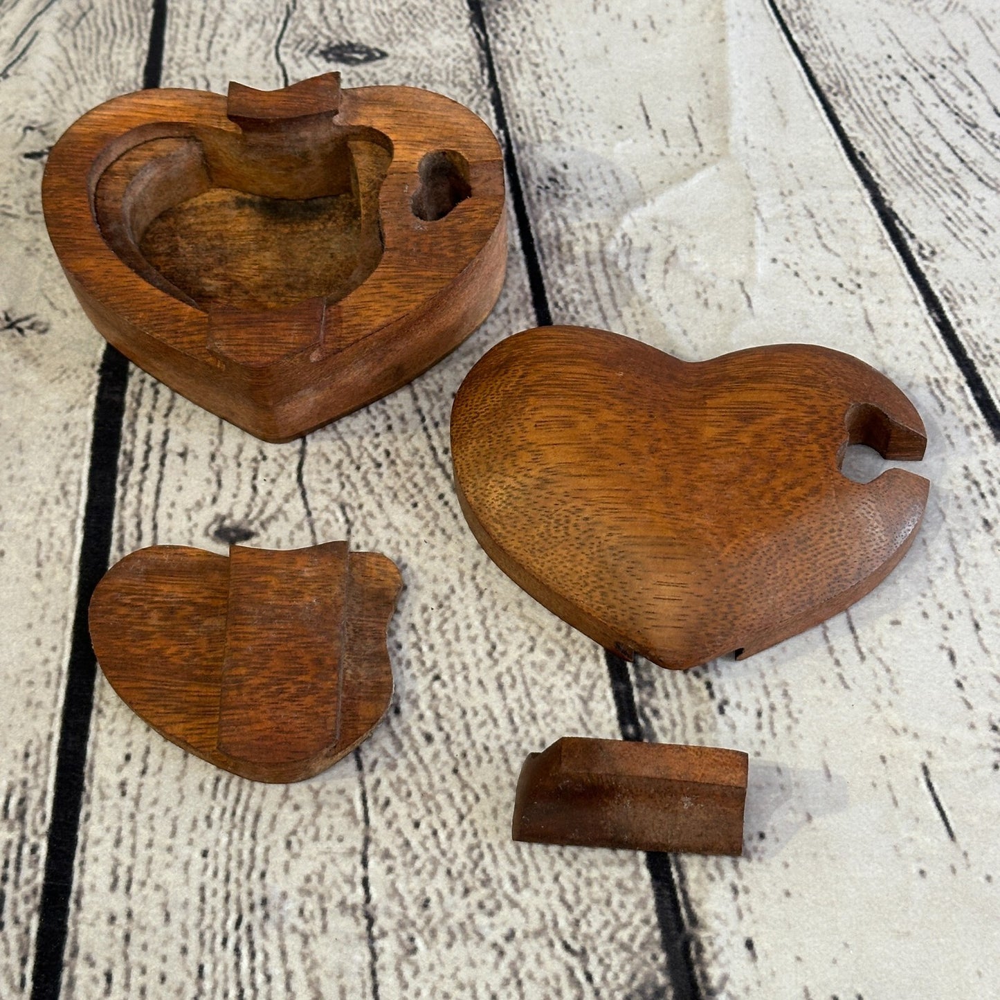 Carved Love Heart 4 Bit Wooden Puzzle Box Secret Box Magic Trinket Handmade