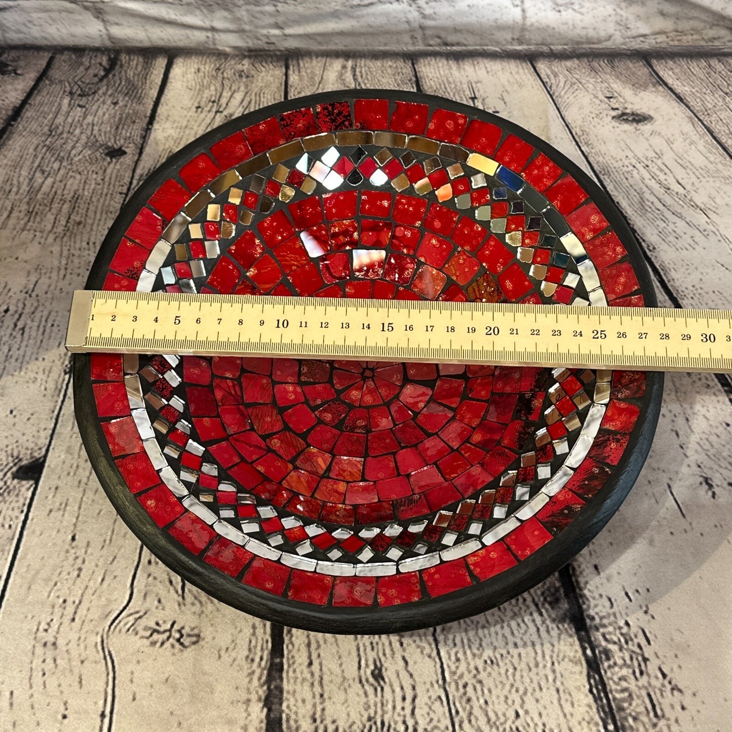 28cm Red Round Mosaic Handmade Ceramic Glass Tile Bowl Fruit