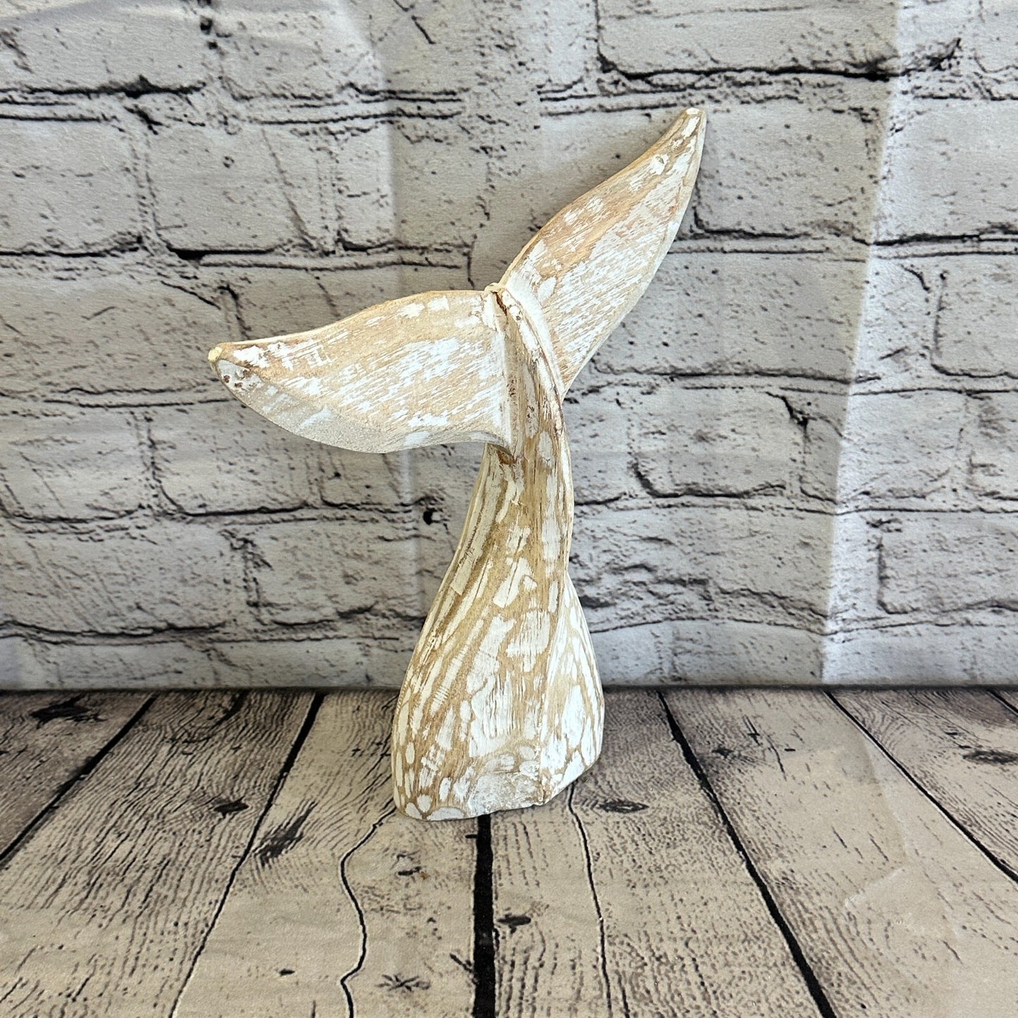 25cm x 22cm Whale Tail White Fish Wood Coastal Ocean Bathroom Decoration