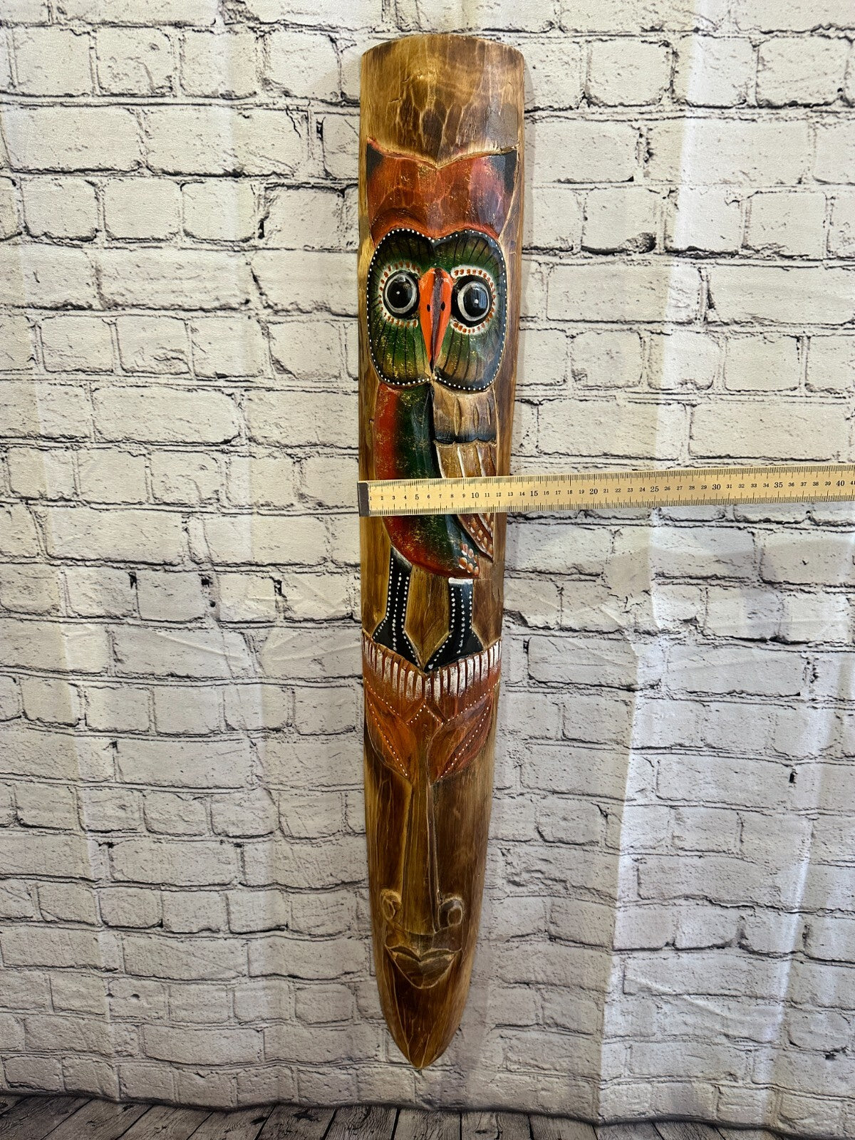 100cm Standing Owl Hand Carved Fair Trade Wooden Animal Wall Art Wall Hang Mask