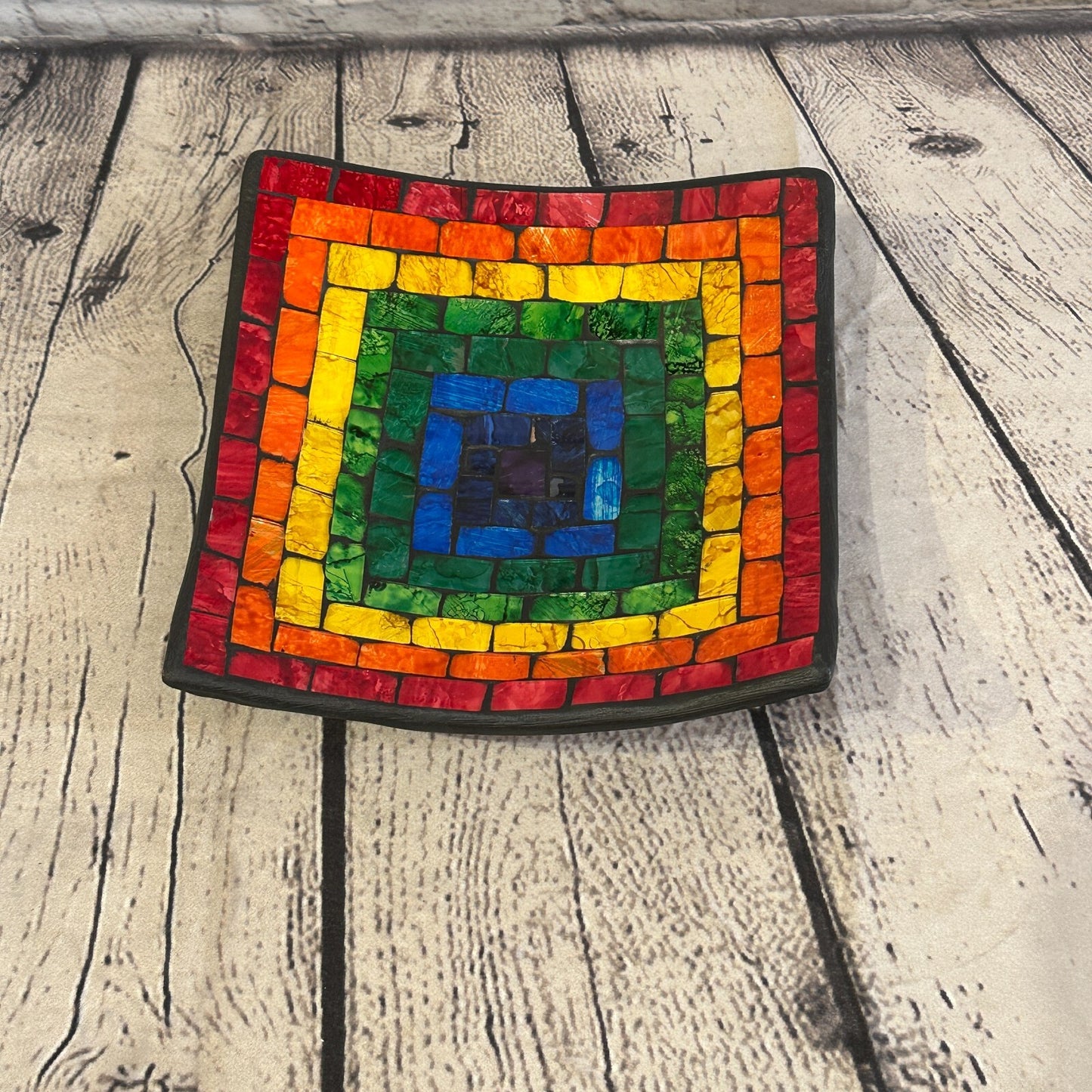 20cm Rainbow Eye Square Mosaic Handmade Ceramic Glass Tile Bowl Fruit