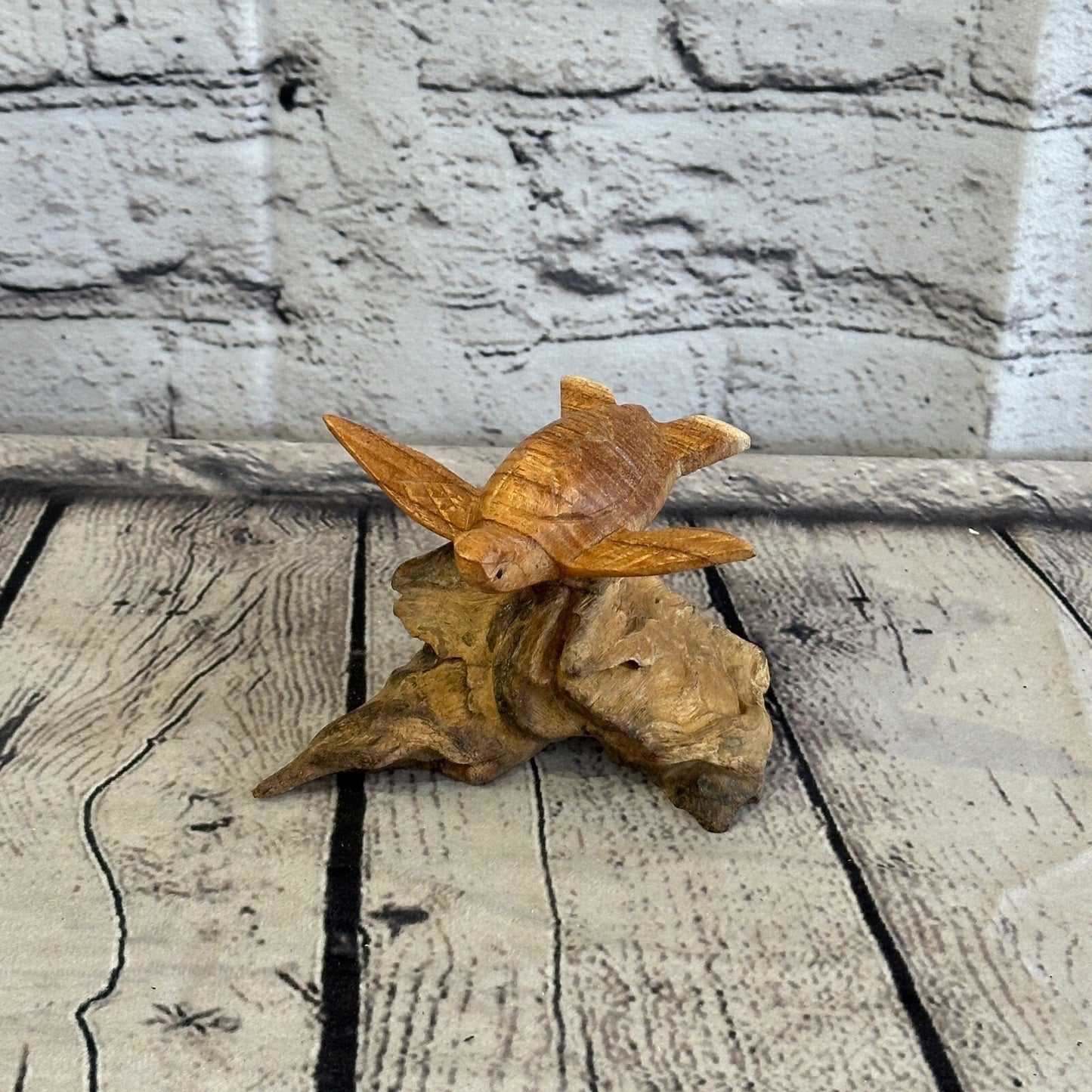 10cm Single Turtle Mushroom Parasite Ornament Natural Carving Fairtrade Wooden