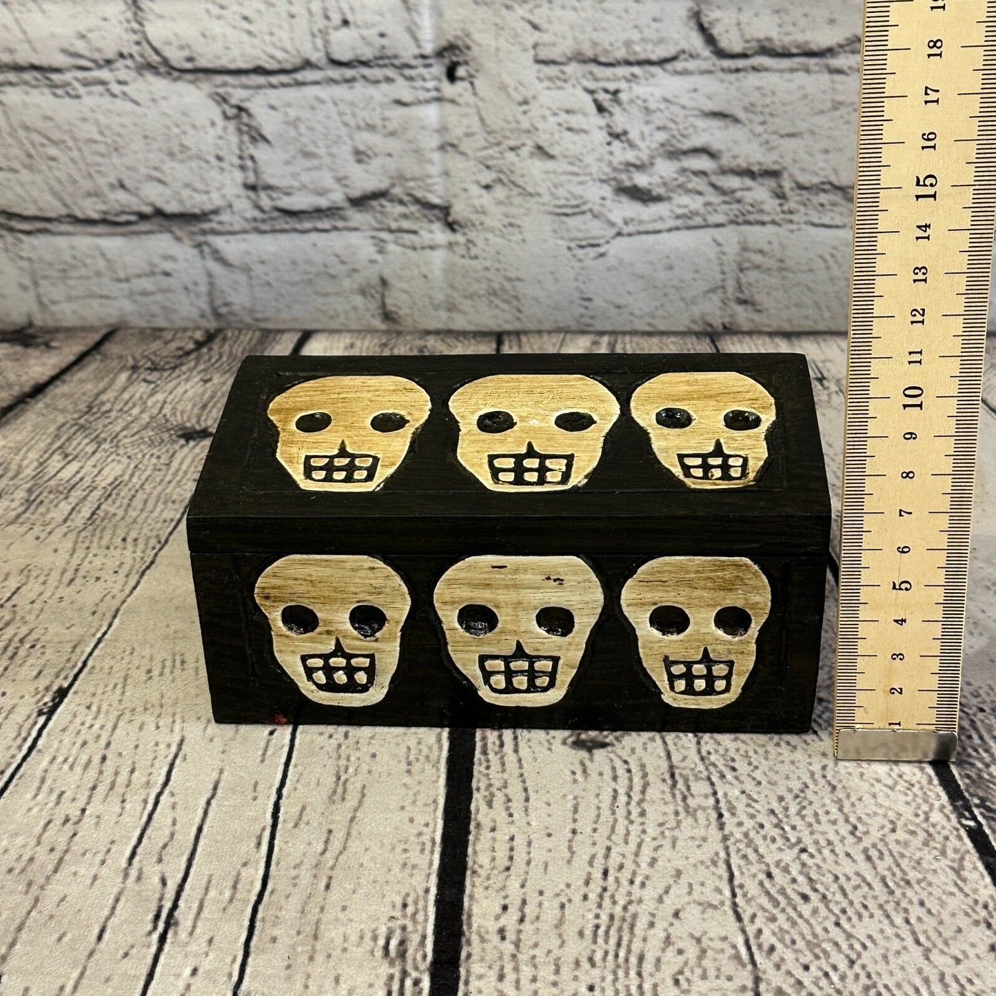 15cm x 8cm x 8cm Square Wooden Gothic Skeleton Skull Coffin Jewellery Box