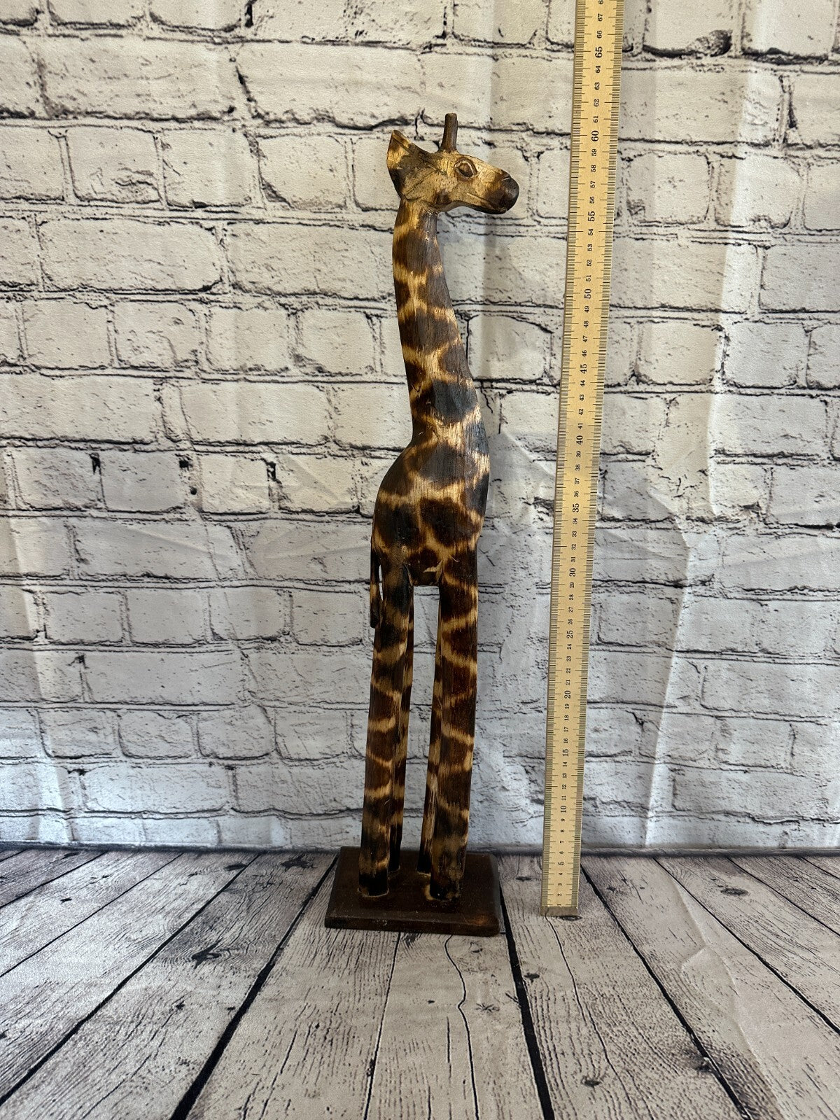60cm Burnt Pattern Wood Giraffe Tall Statue Wood Modern Hand Carved Painted