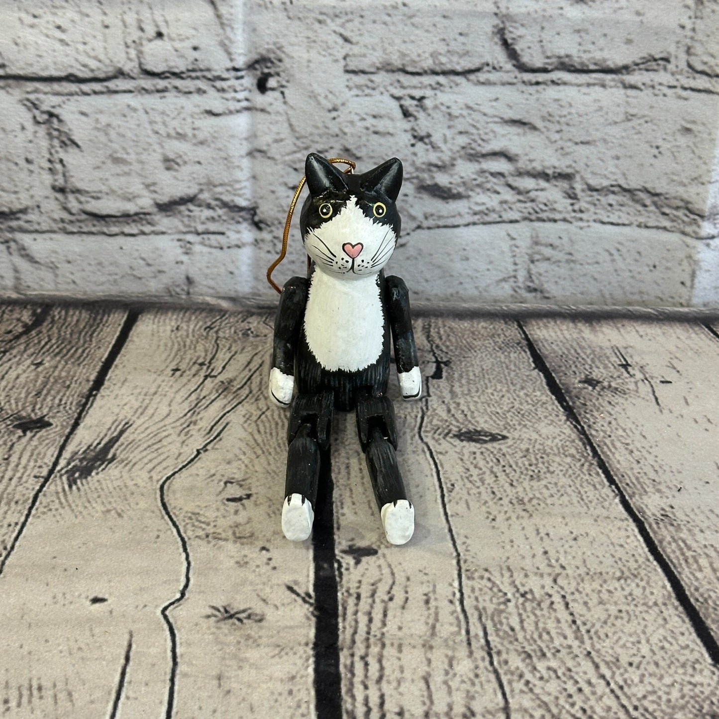 10cm Black Cat Sitting Animal, Wooden Shelf Ornament Handmade and Fairtrade