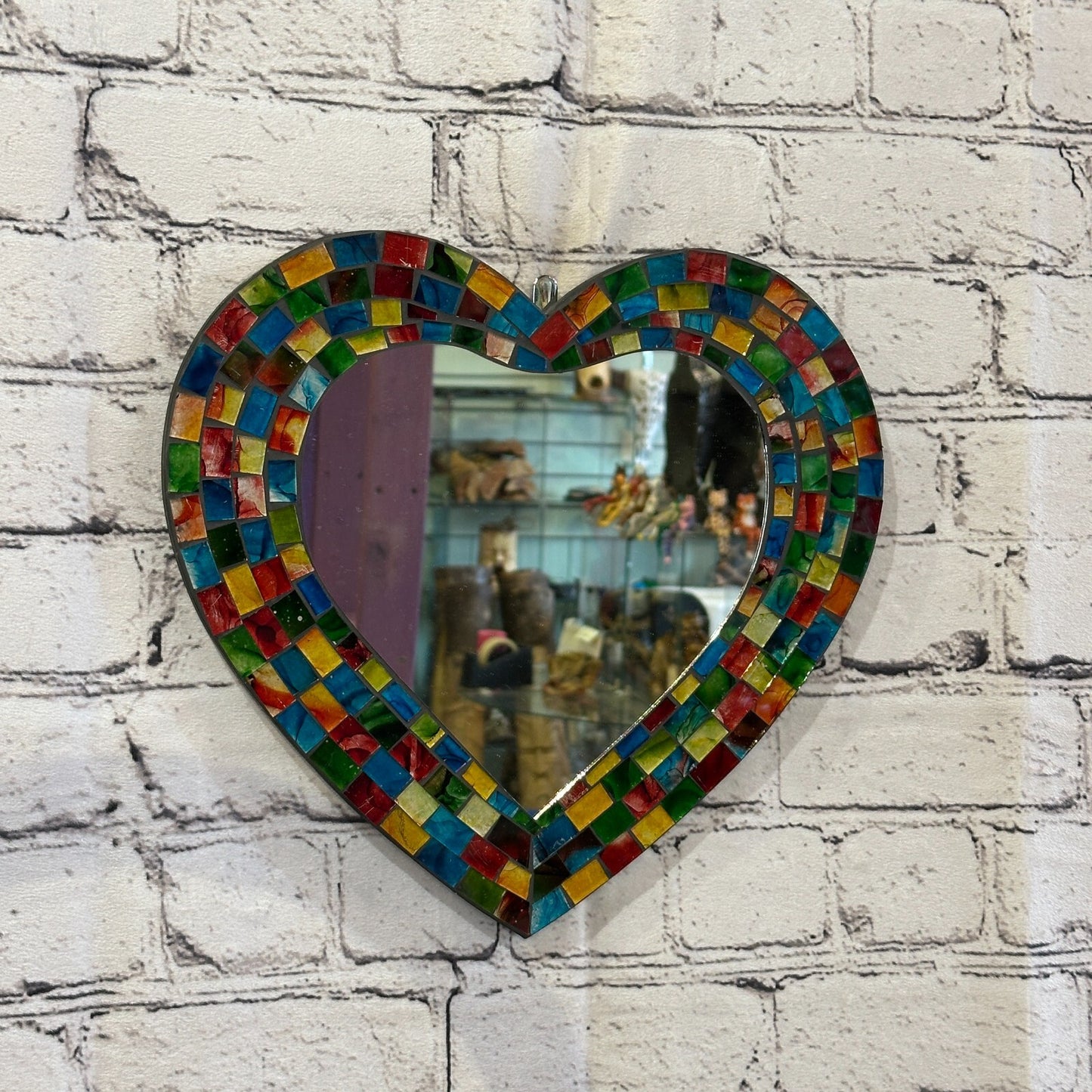 Rainbow Heart Shape Mosaic Tile Wall Mirror 28cm x 25cm 10 Inches Handmade New