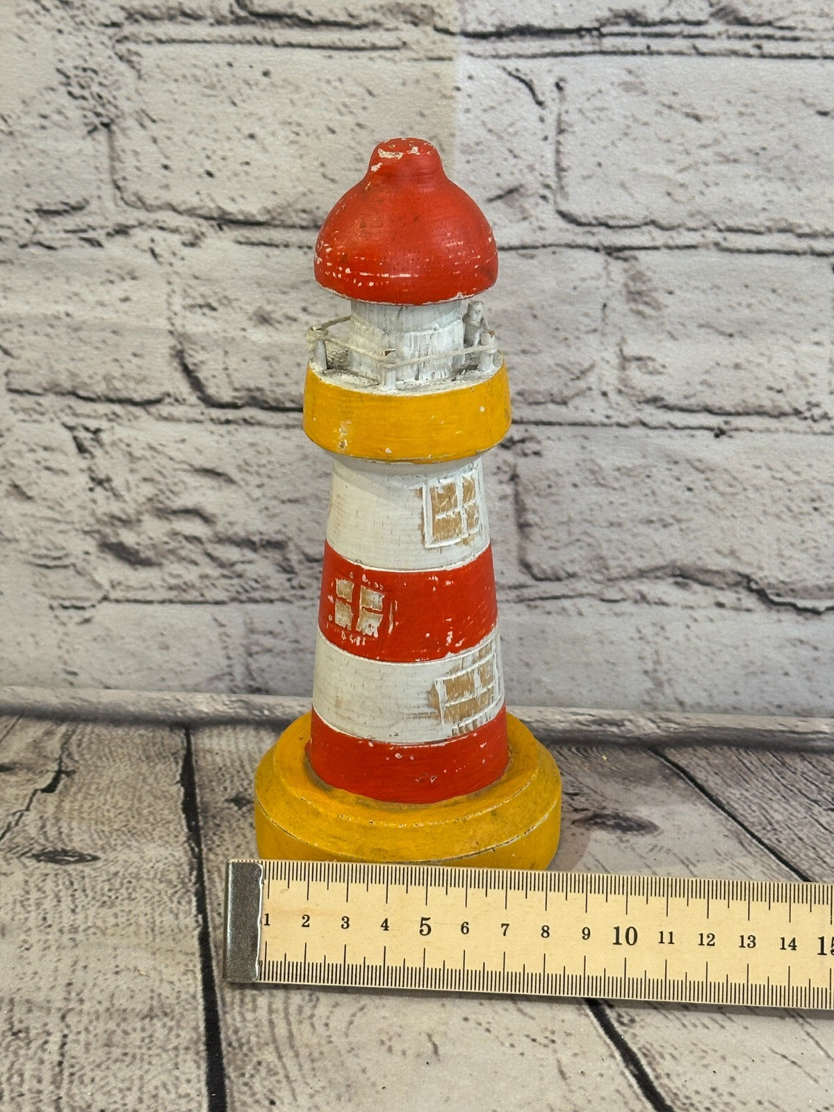20cm Red White Wooden Lighthouse Ornament Nautical Coastal Sculpture Statue