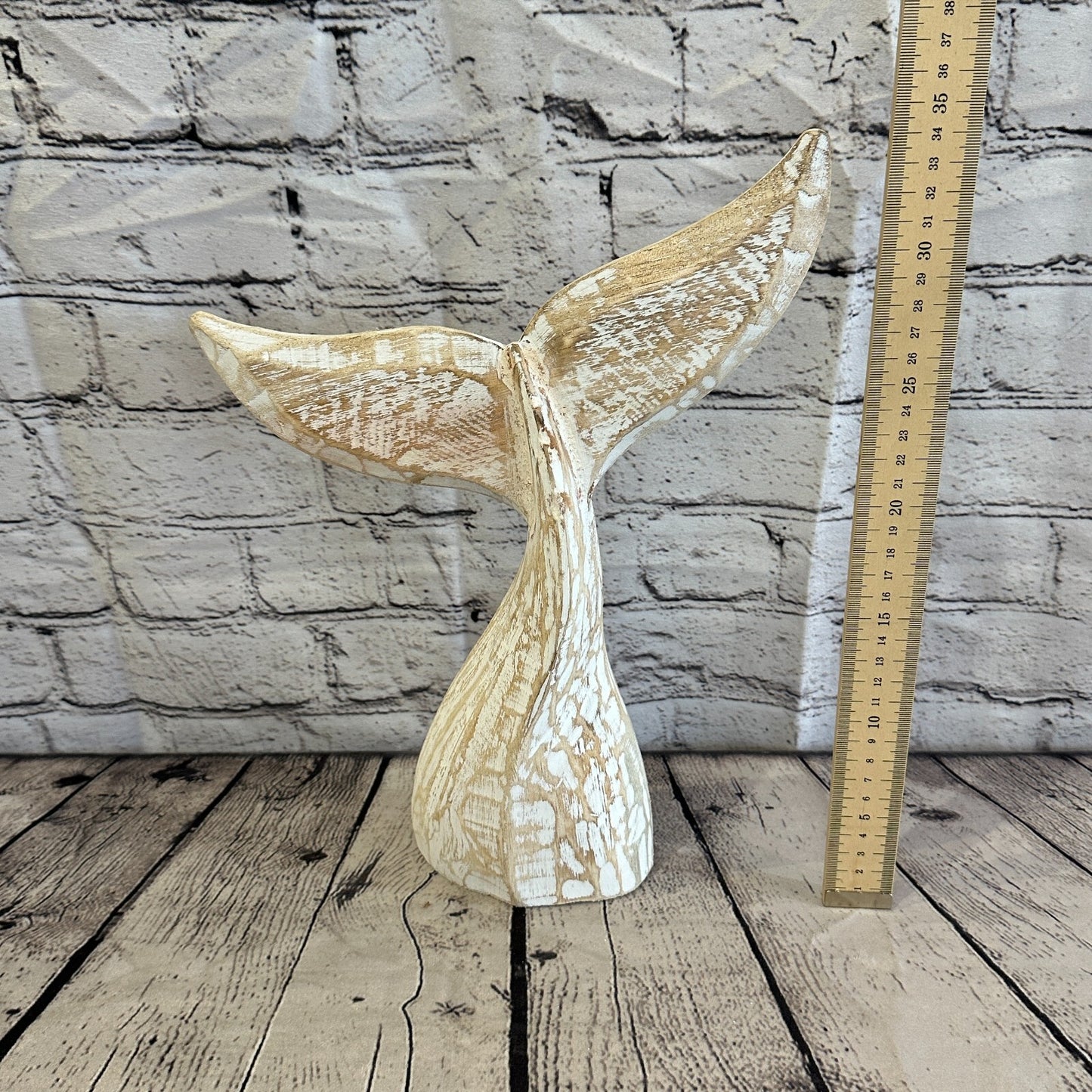 35cm x 30cm Whale Tail White Fish Wood Coastal Ocean Bathroom Decoration