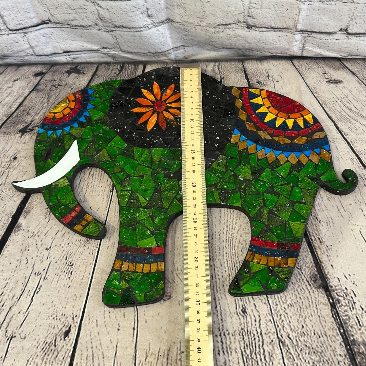 Green Elephant Mosaic Tile Wall Mirror 45cm x 35cm 18 Inches Handmade