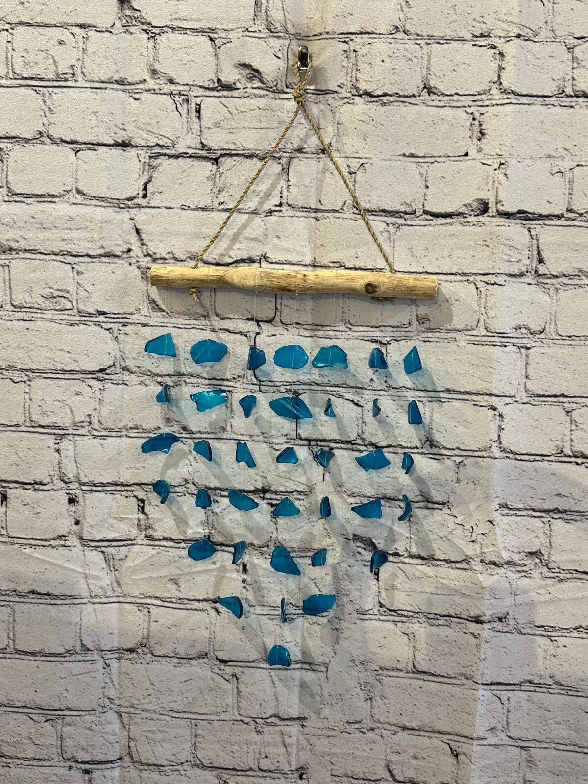 45cm x 25cm Light Blue Wind Recycled Glass Driftwood Handmade Garden Home Mobile