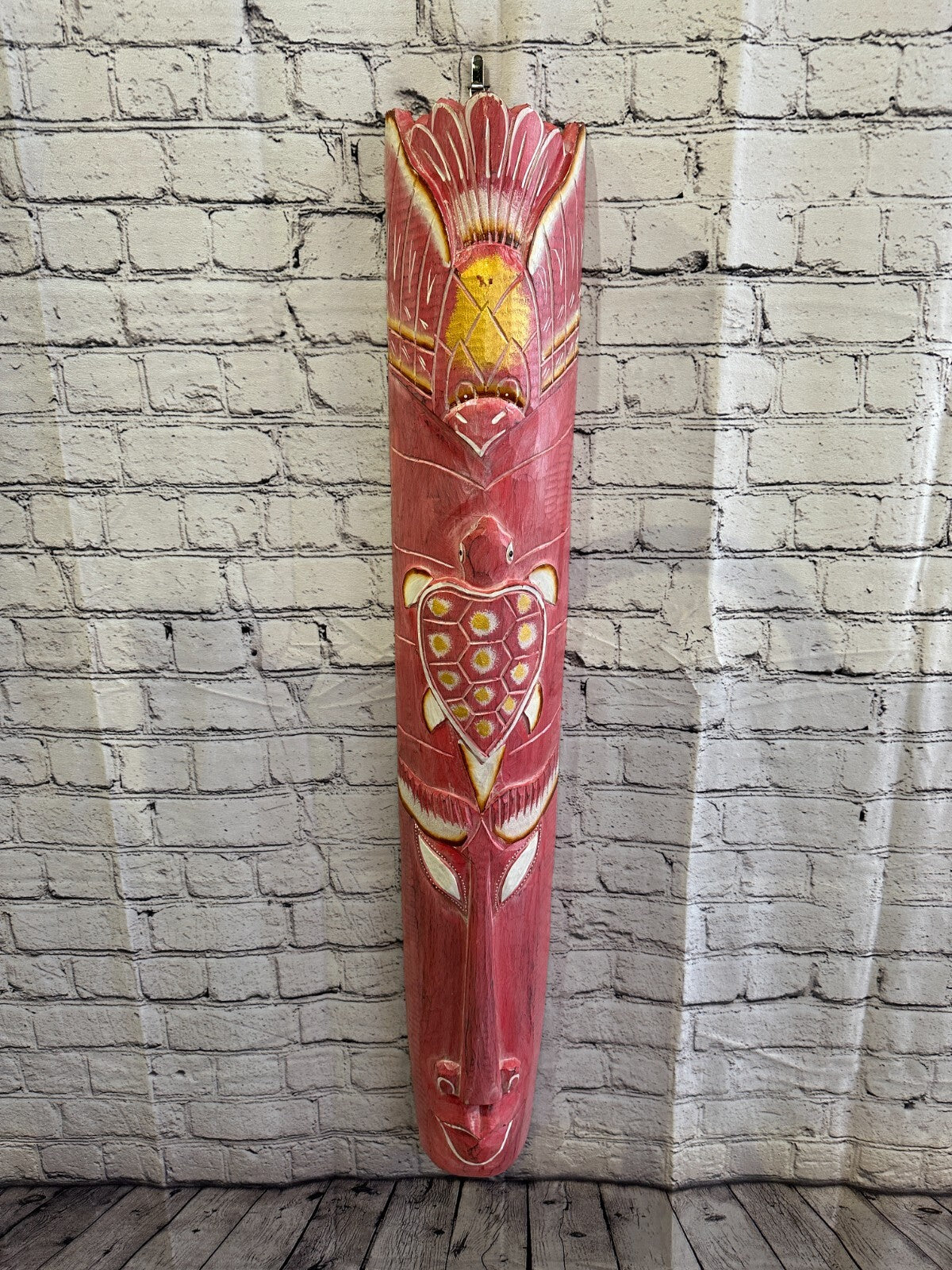 100cm Pink Turtle Hand Carved Fair Trade Wooden Animal Wall Art Hang Mask