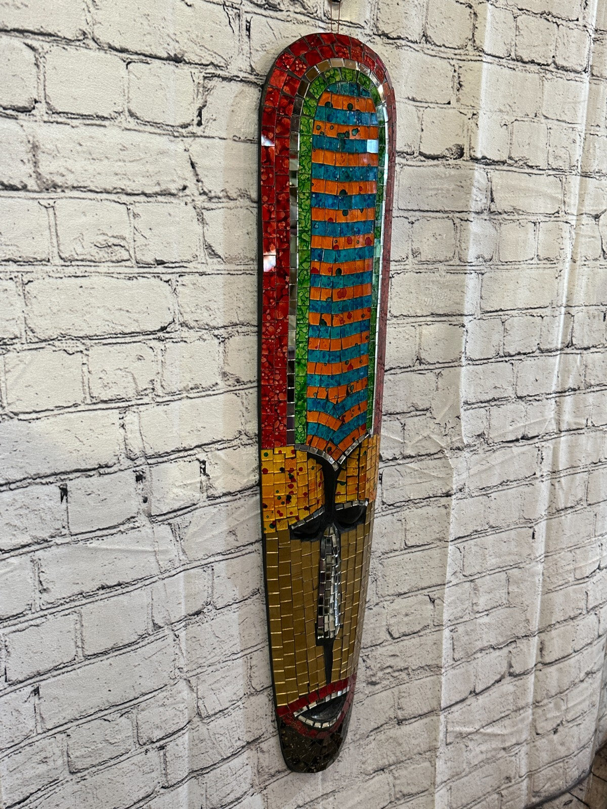 80cm Mosaic Mirror Mask Carved Painted Ethnic Tribal Wall Art Handmade Design 1