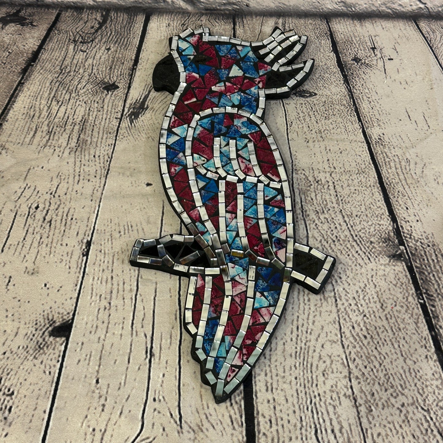 Purple Blue Red Tropical Parrot Mosaic Tile Wall Mirror 30cm x 15cm Handmade New