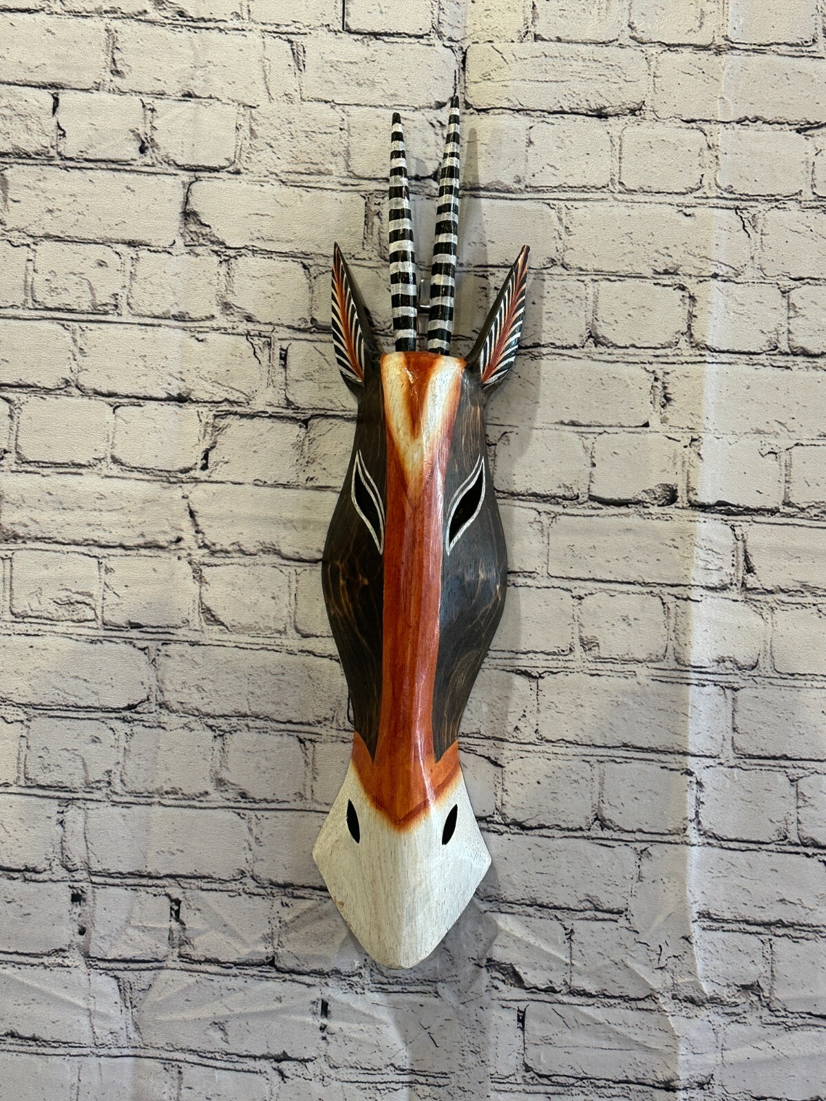 50cm Antelope Hand Carved Fair Trade Wooden Animal Wall Art Wall Hang Mask