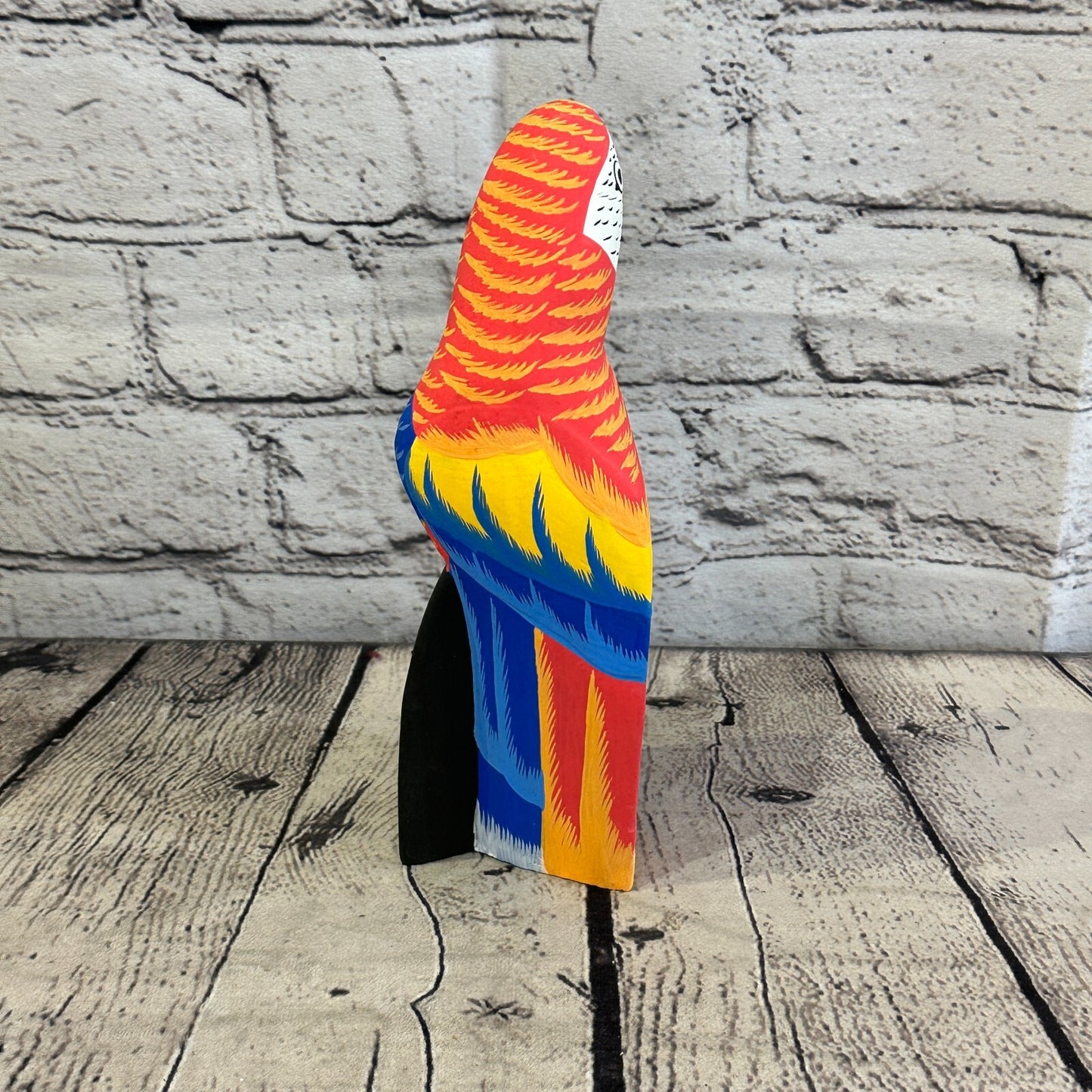 20cm Red Parrot Bird Ornament Statue Fair Trade Hand Made Carved Wood