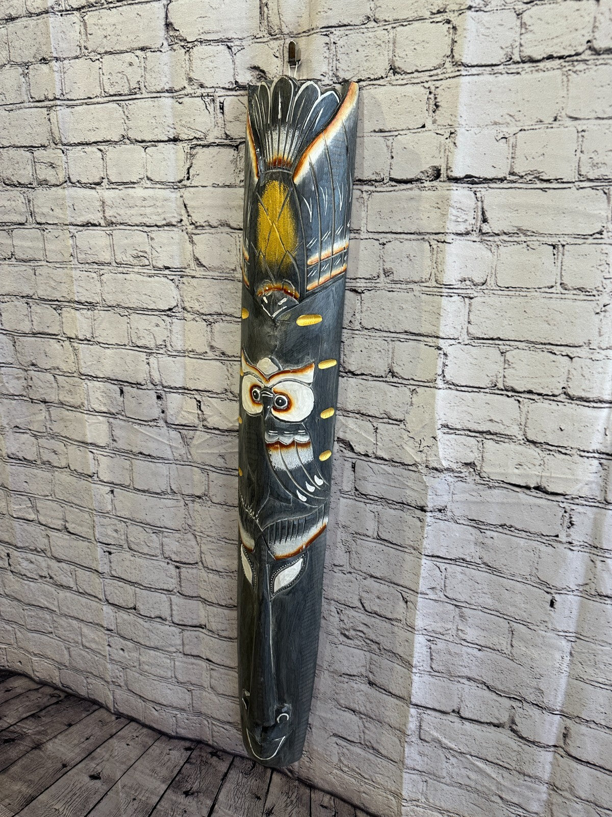 100cm Dark Grey Owl Hand Carved Fair Trade Wooden Animal Wall Art Wall Hang Mask