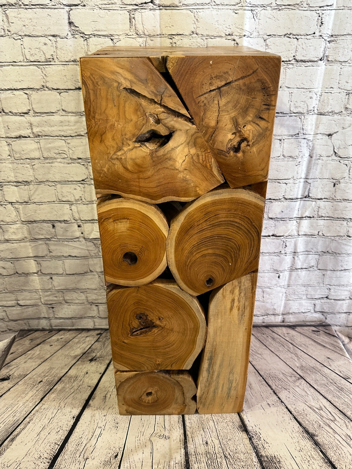 80cm x 30cm Teak Root Wood Block Side Table Lamp Stool Square Wood Coffee Table