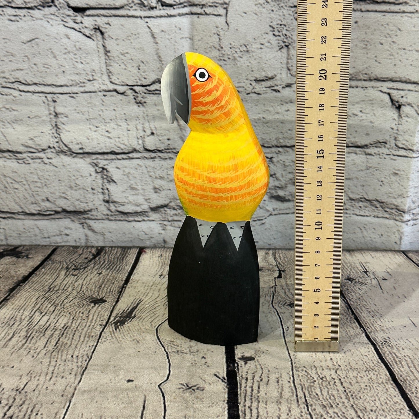 20cm Yellow Parrot Bird Ornament Statue Fair Trade Hand Made Carved Wood