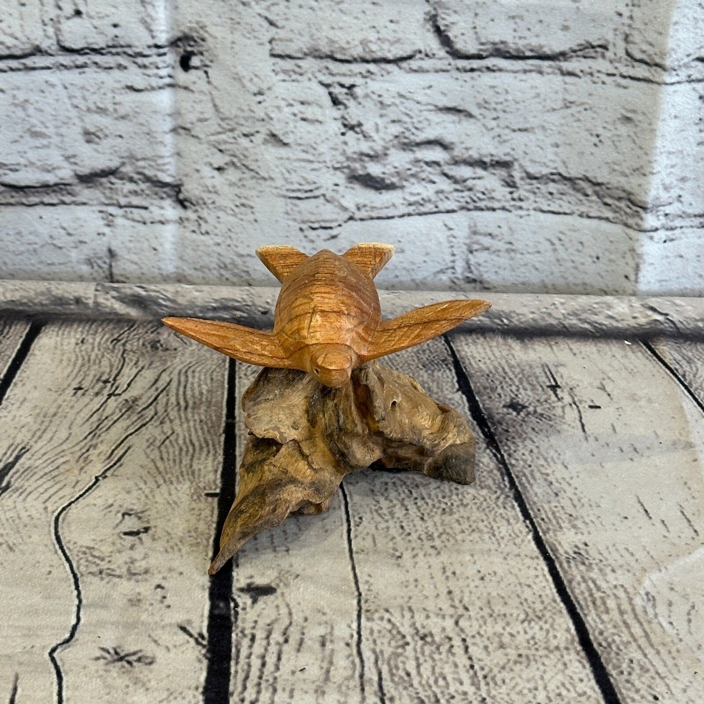 10cm Single Turtle Mushroom Parasite Ornament Natural Carving Fairtrade Wooden