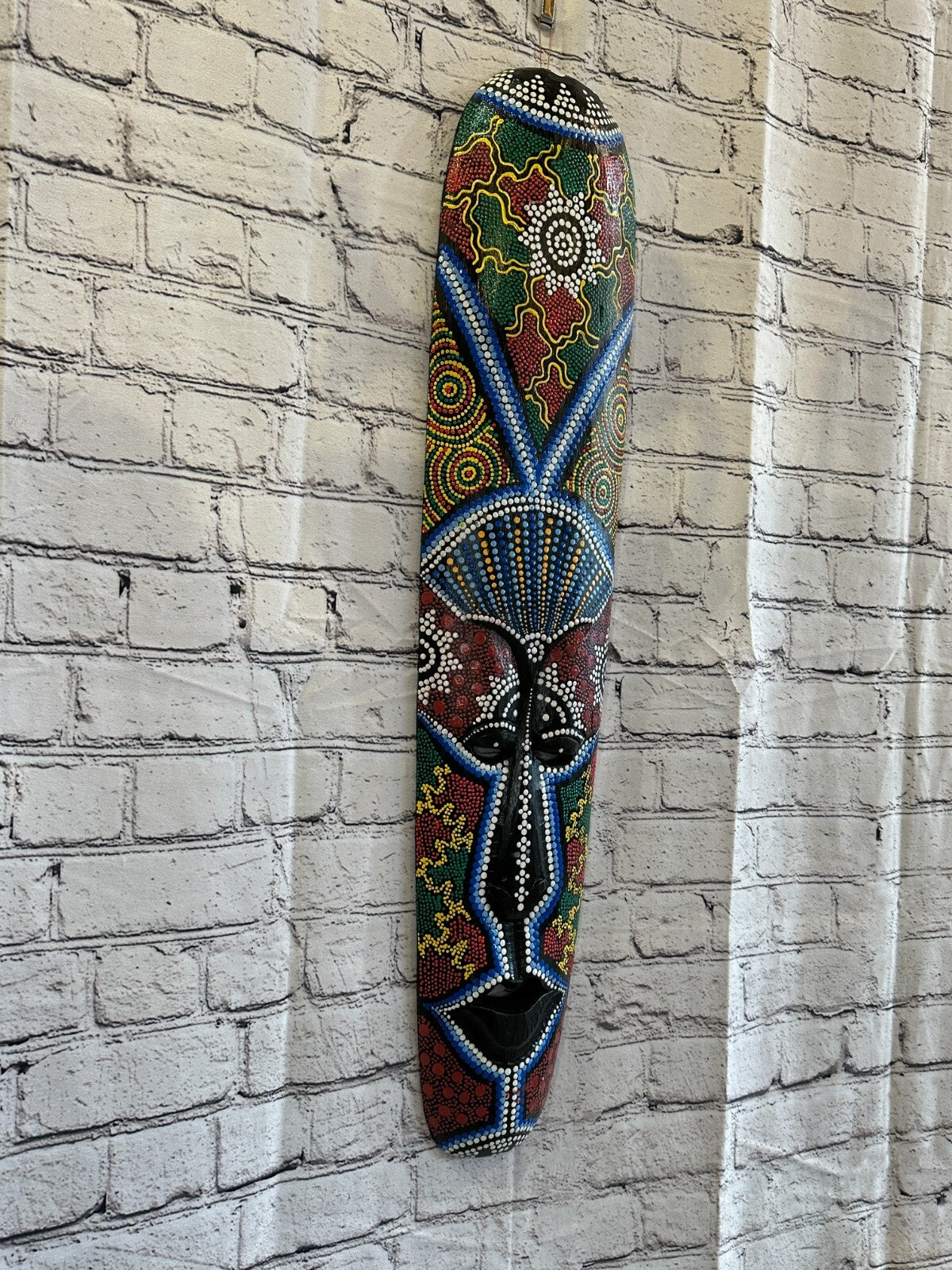 Mask 80cm Carved Wooden Dot Painted Ethnic Tribal Tiki Wall Art Handmade No 4