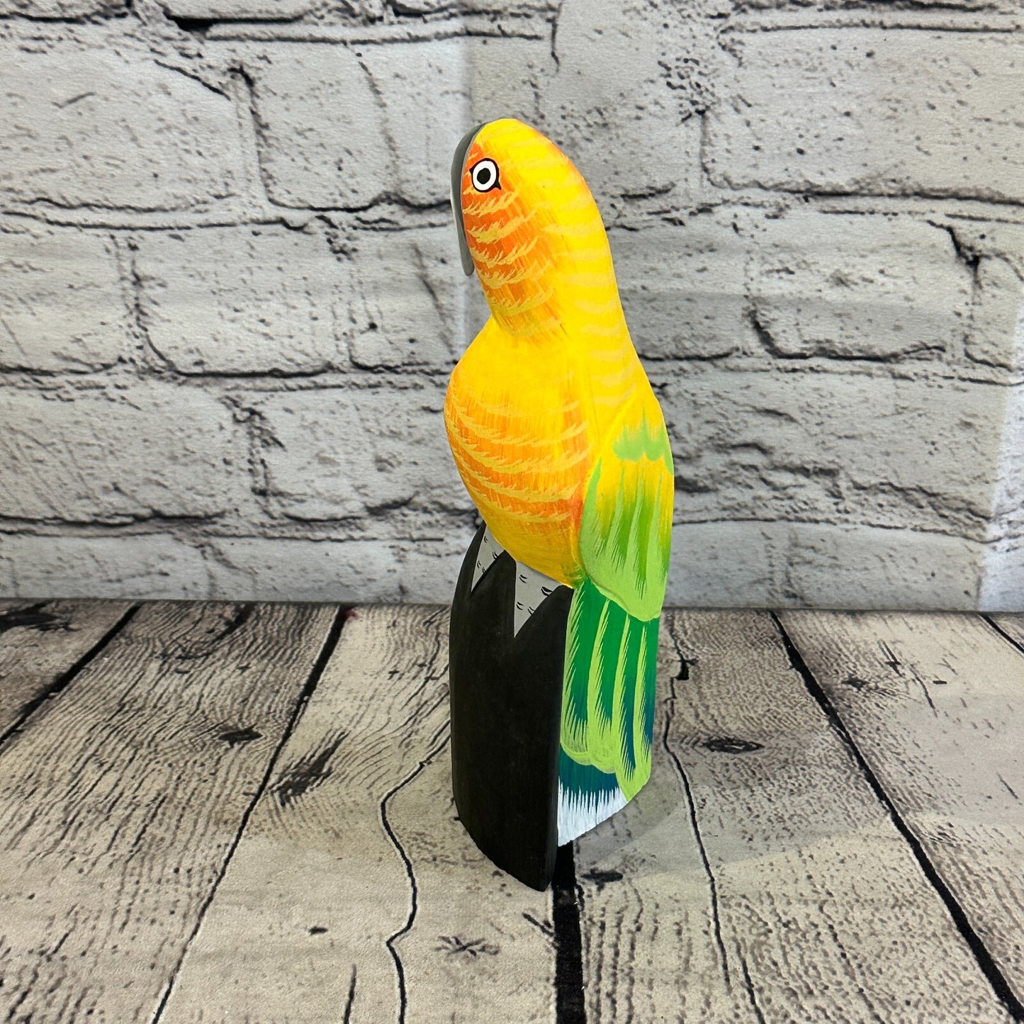 20cm Yellow Parrot Bird Ornament Statue Fair Trade Hand Made Carved Wood